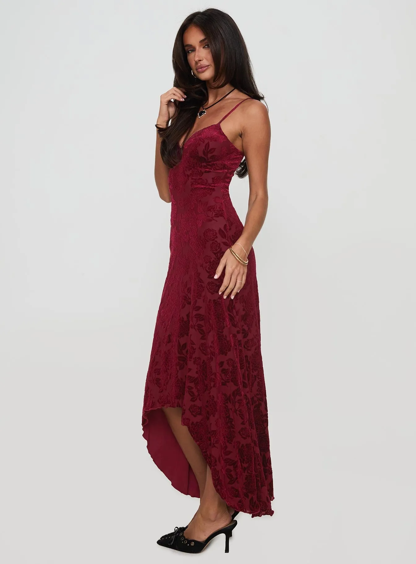 Resort-Wear Rumours Slippy Burnout Maxi Dress Burgundy