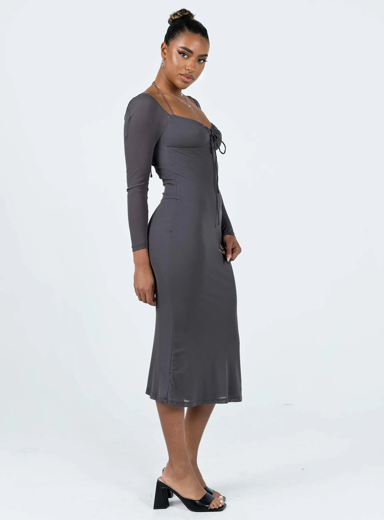 Fowlers Long Sleeve Midi Dress Slate Bride Friend