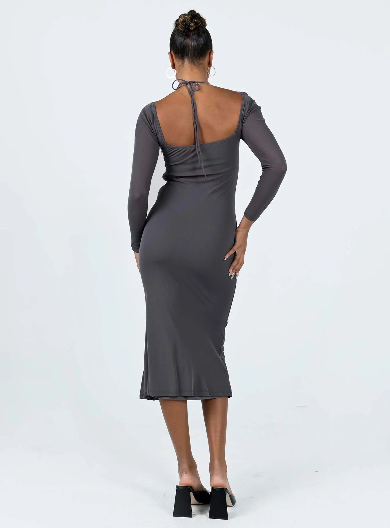 Farm Scene Fowlers Long Sleeve Midi Dress Slate
