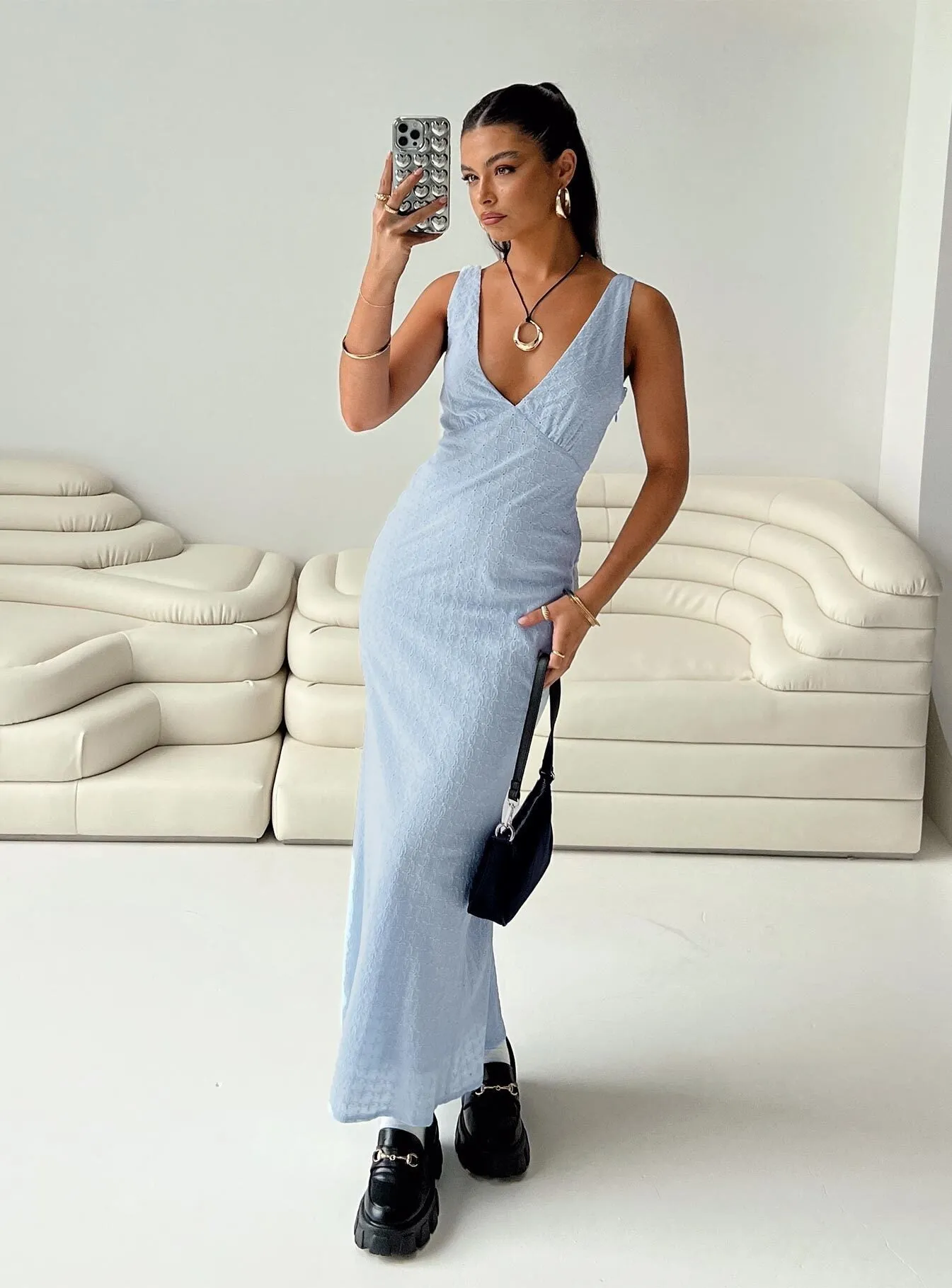 Nellie Anglaise Maxi Dress Blue Classic Movement New York