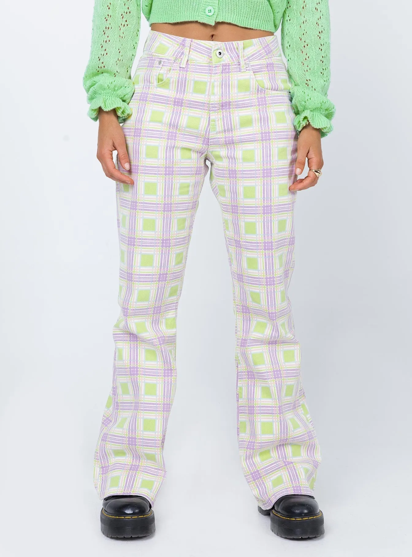 The Ragged Priest Trail Denim Jeans Green Check Fresh Ease Casual dress