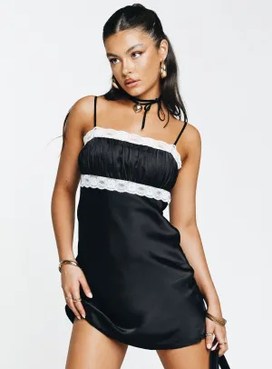 Cristo Mini Dress White / Black Asymmetric-Neck