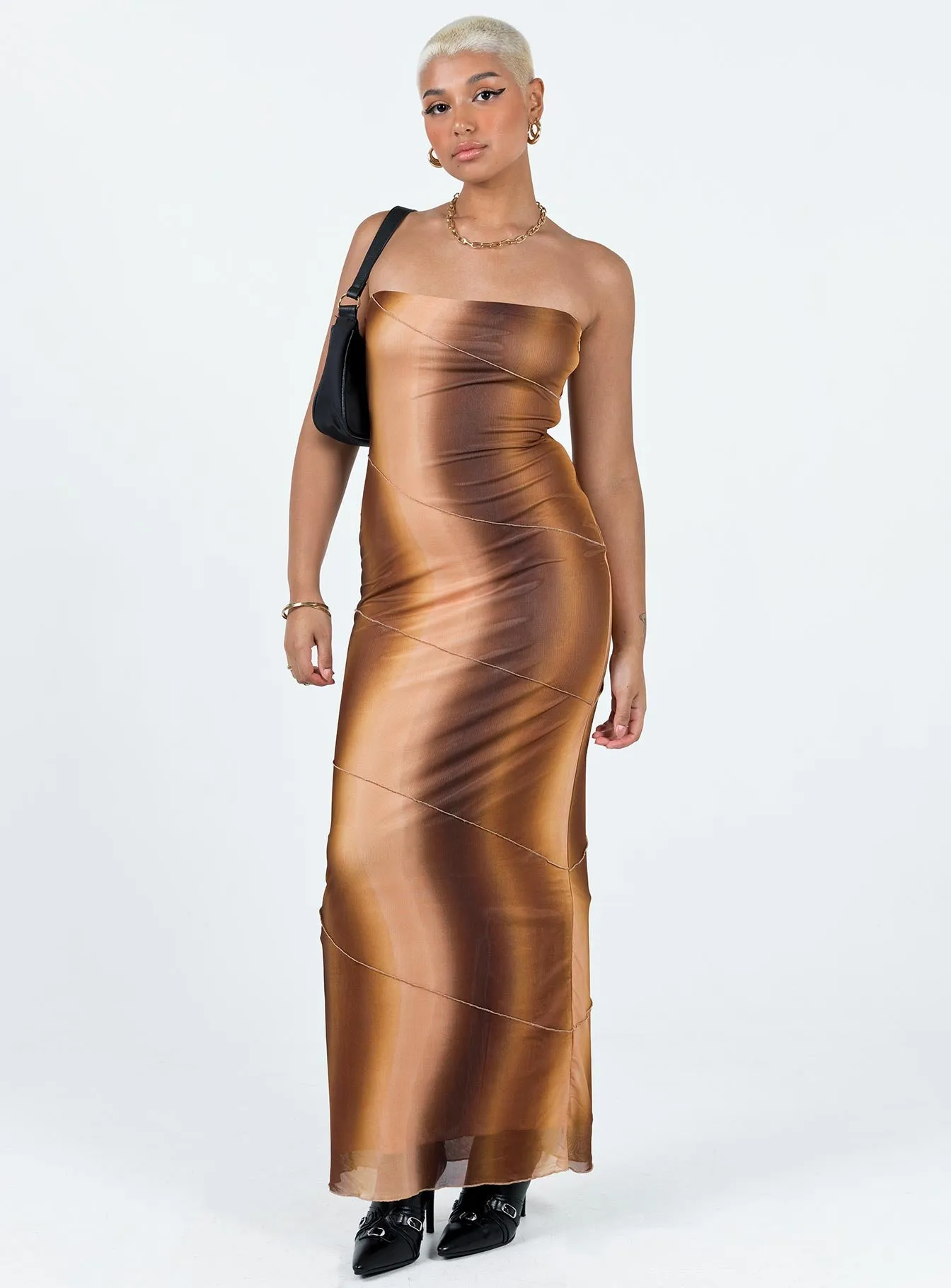 Luela Maxi Dress Brown High-Neck Adjustable Straps
