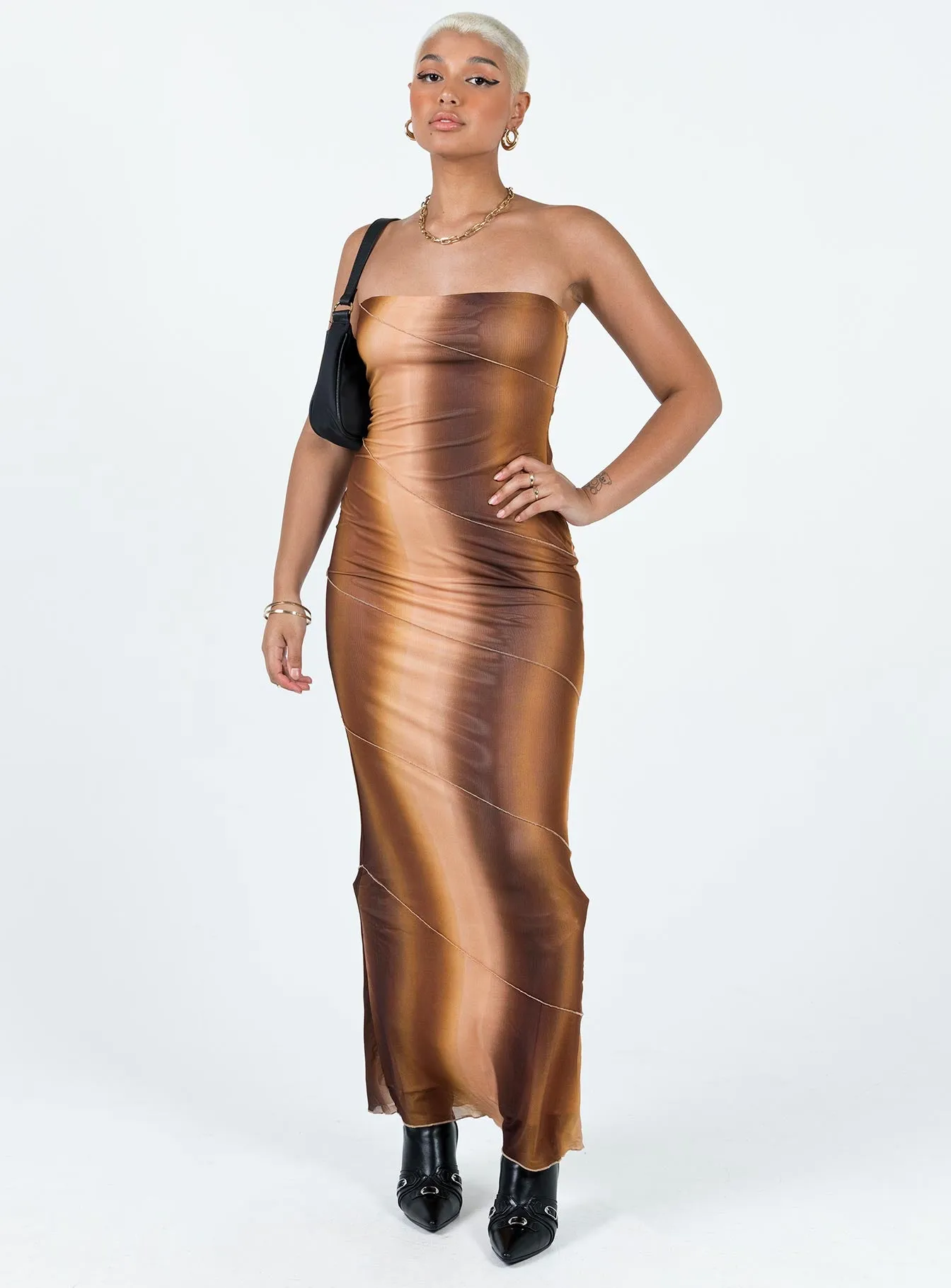 Luela Maxi Dress Brown Bright bold dress