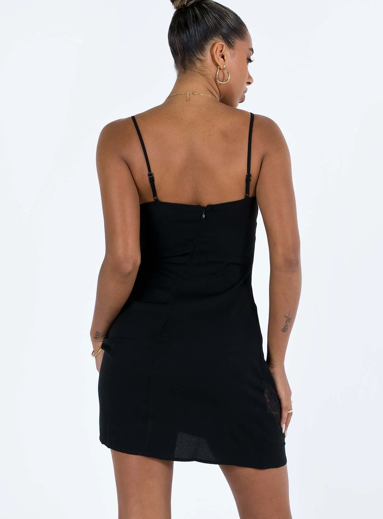 Seasonal Layering Agnola  Lace Trim Mini Dress Black