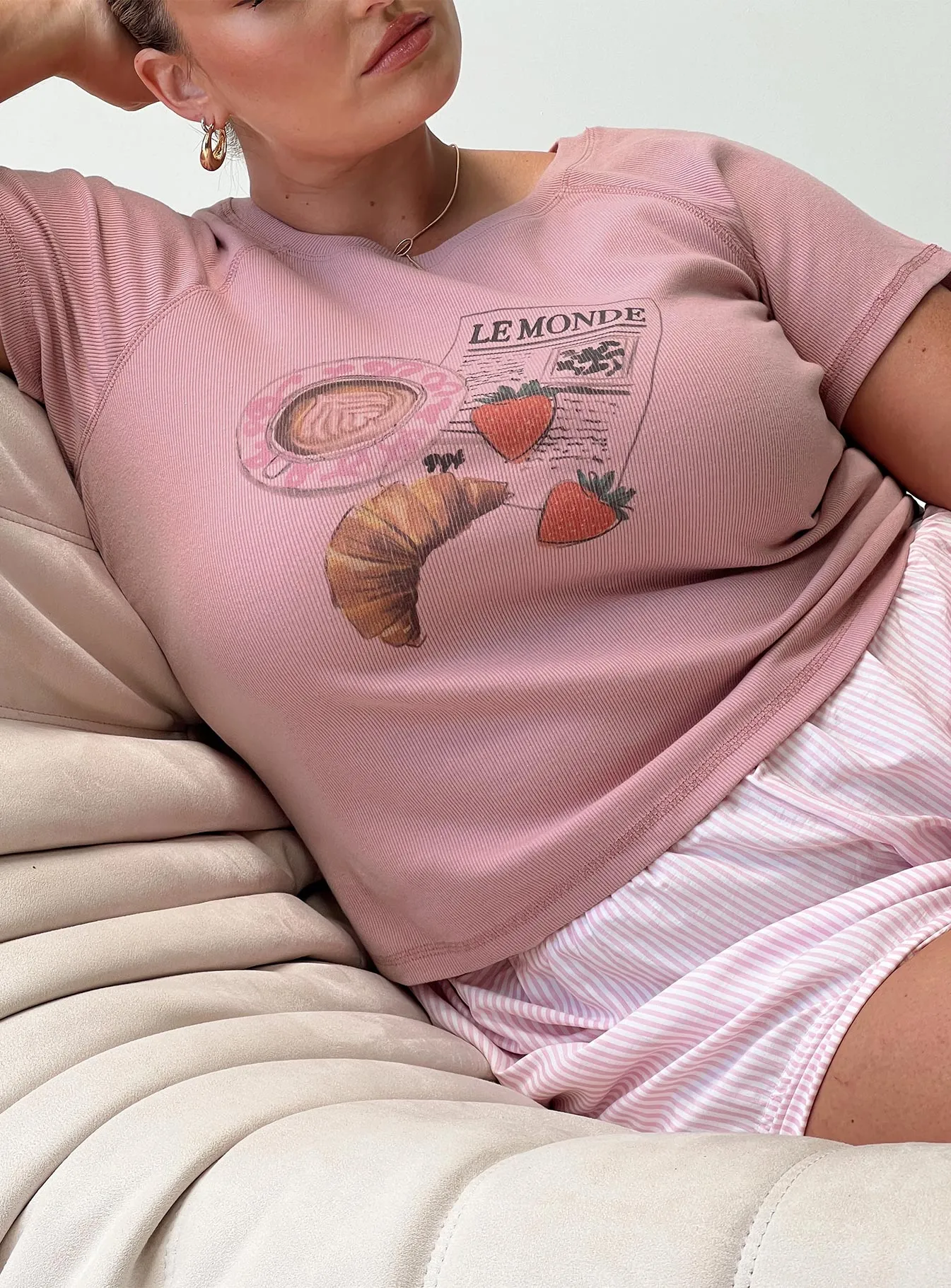 Sleep Midweight Knit Breakfast Buffet Sleep Tee Pink Curve