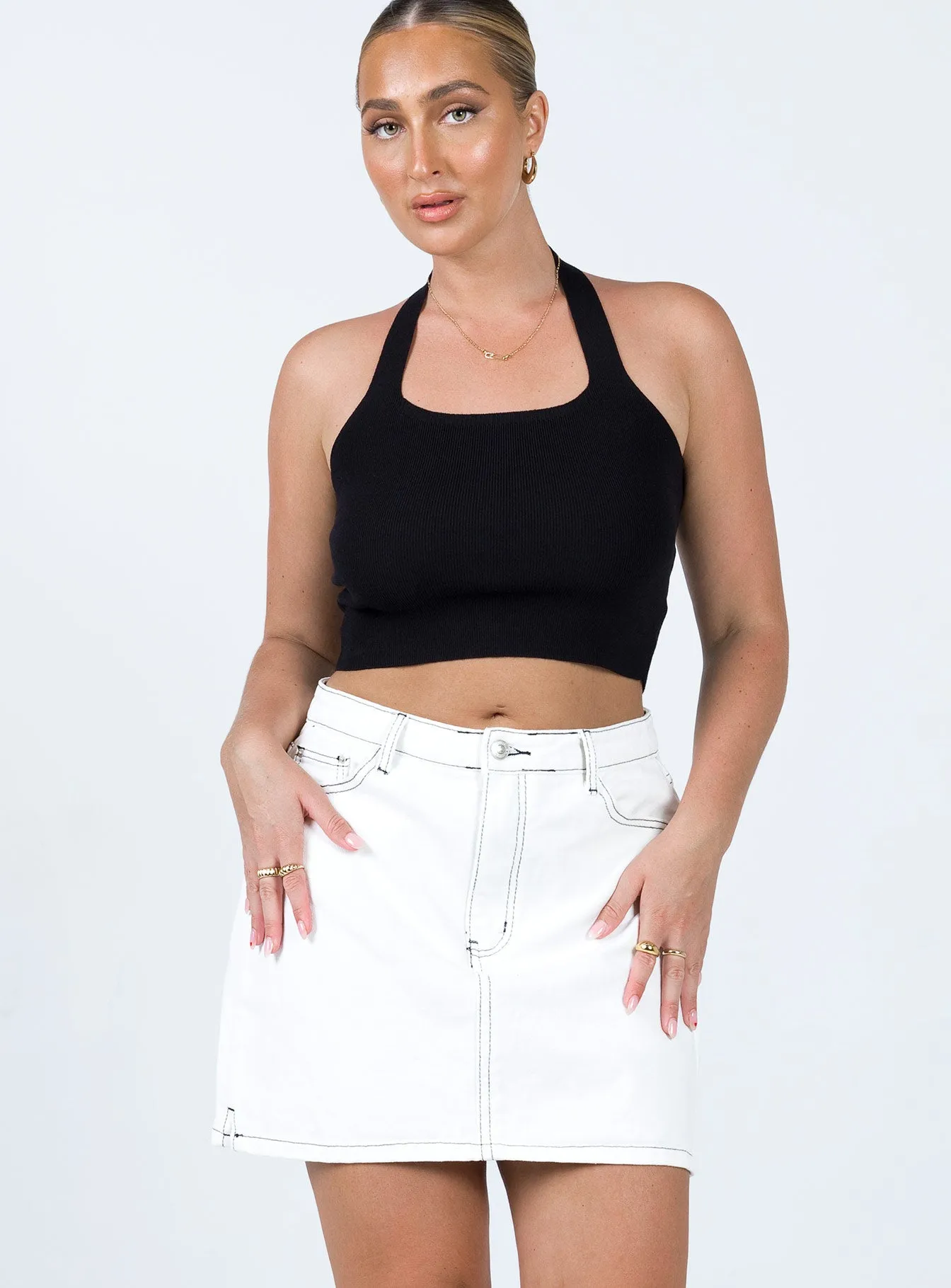 Sustainable Innovation Button Fastenings Aswan Constrast Stitch Mini Skirt White