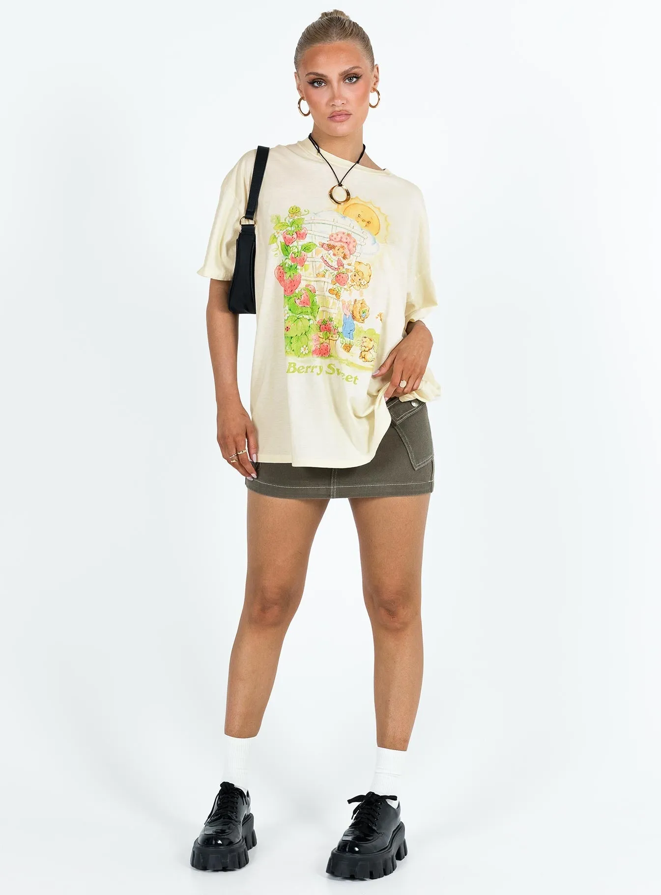 Lightweight Comfort Organic Cotton Berry Sweet Oversized Tee Cream