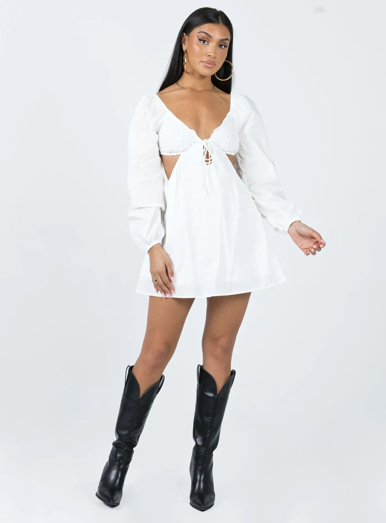 Sustainable-Lining Elizer Long Sleeve Mini Dress White