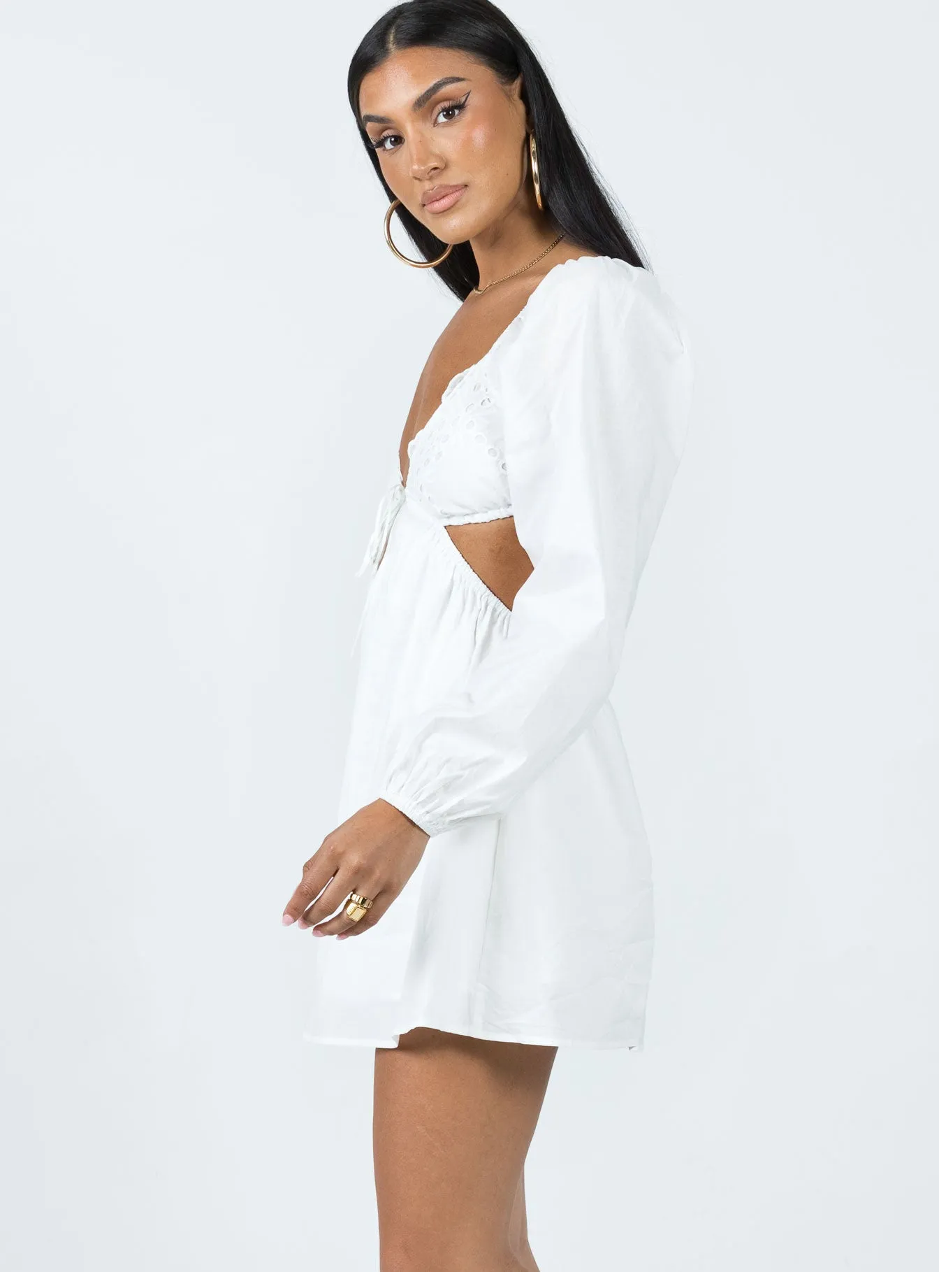 Elizer Long Sleeve Mini Dress White Easy Layers Sleek Draping