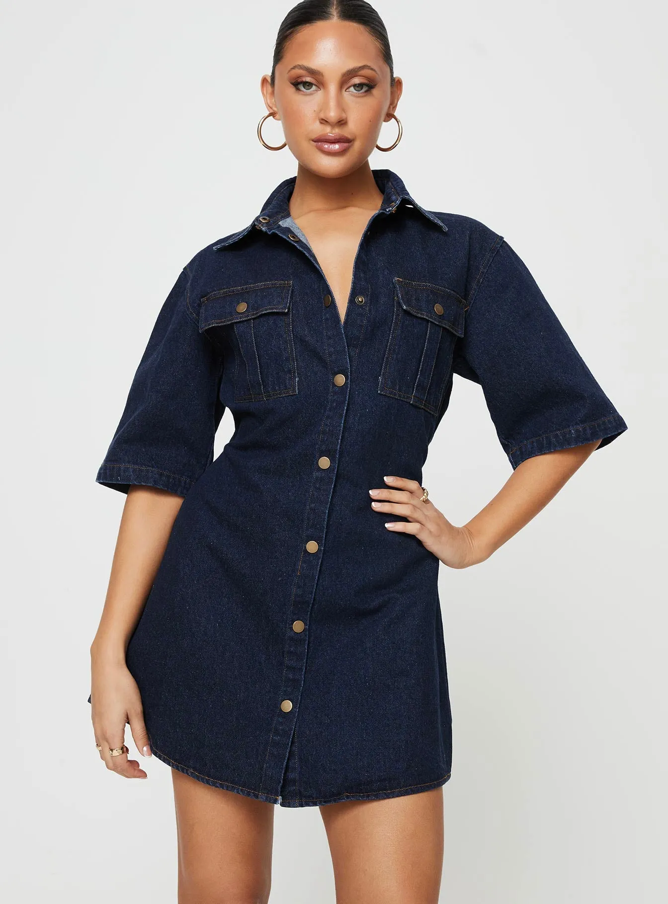 Versatile-Style Davro Mini Dress Dark Wash Denim