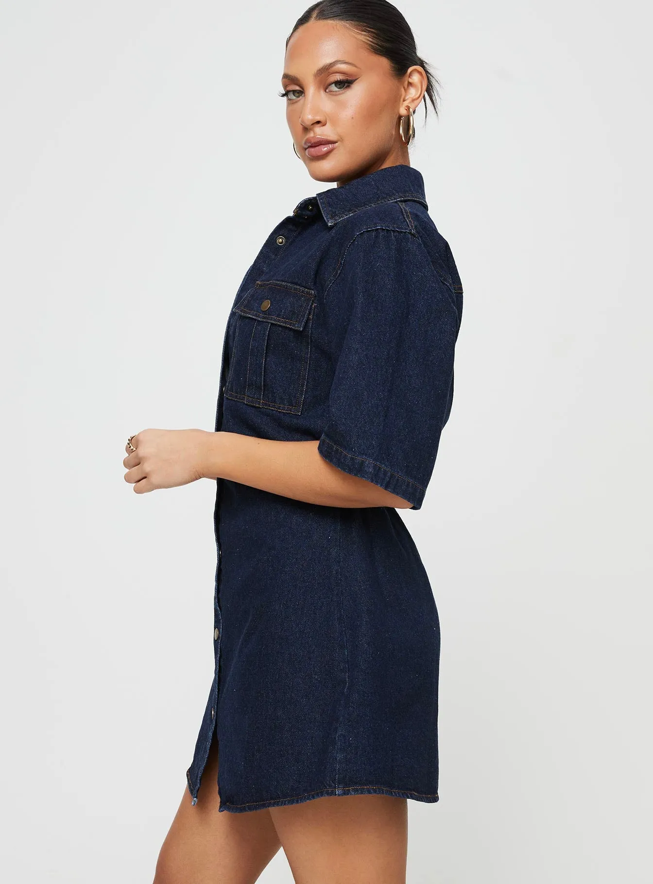 Davro Mini Dress Dark Wash Denim Smooth Surface