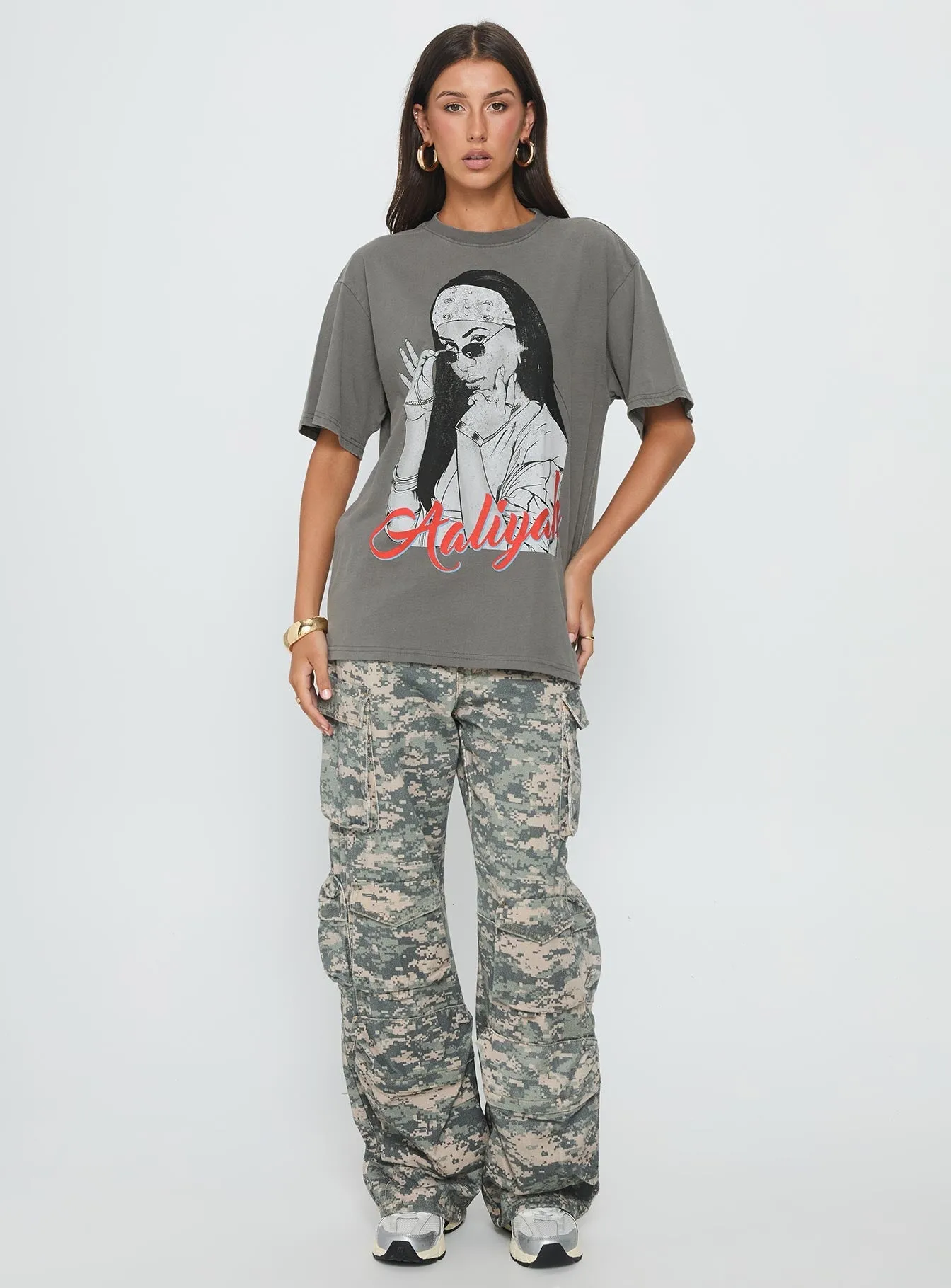 Reinforced Hems Airflow Ventilation More Than A Woman Oversized Graphic Top Grey