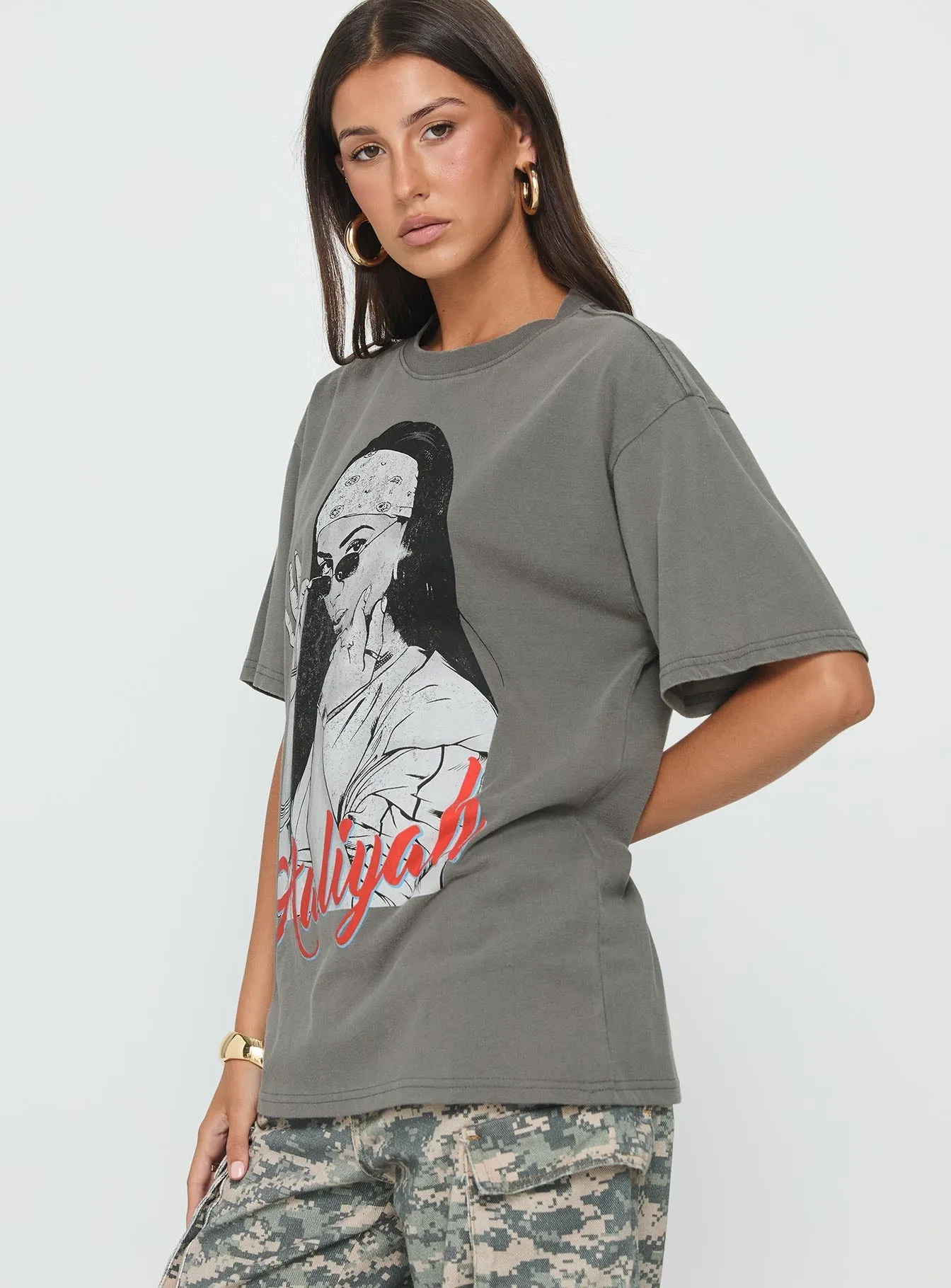 More Than A Woman Oversized Graphic Top Grey Light Comfort Style Soft Design