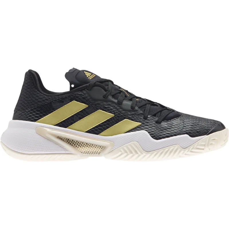 Ventilation Perforations warm weather Adidas Womens Barricade Tennis Shoes - Core Black/Gold/Carbon