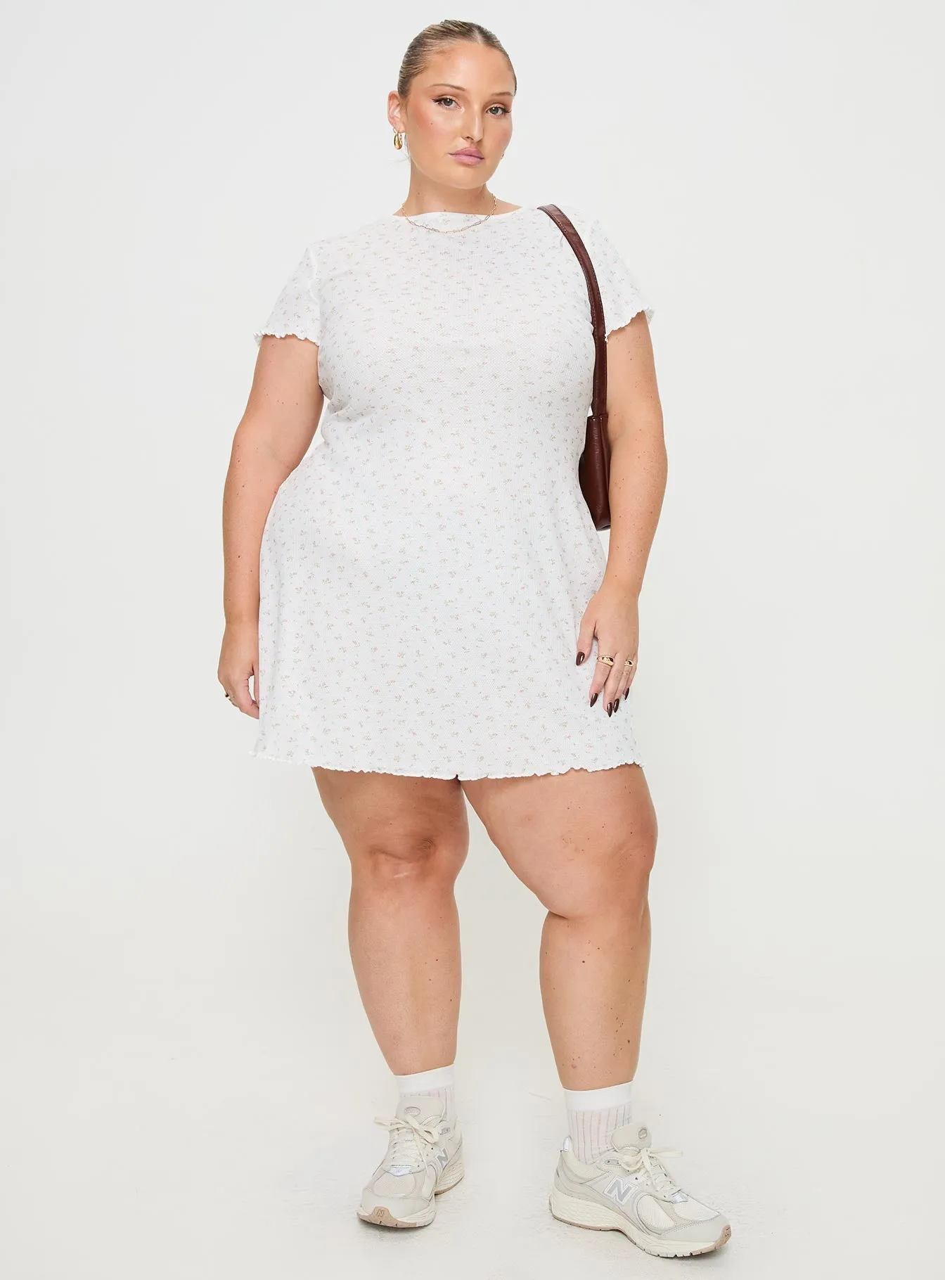 Vibrant Layer Breezy Mood Patton Mini Dress White Floral Curve