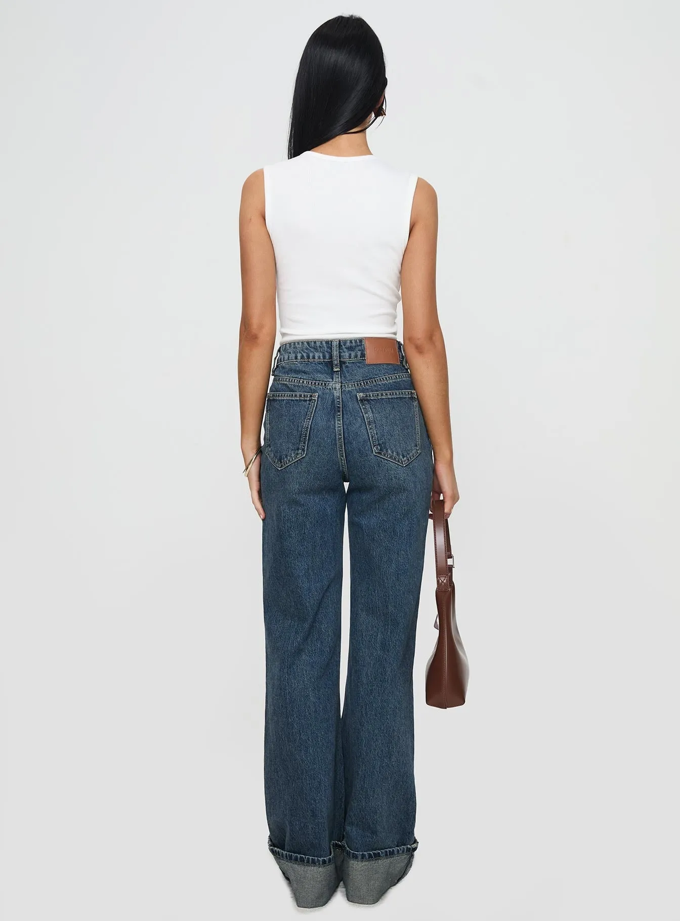 Tight Core Florida Keys Mid Rise Straight Leg Cuffed Jeans Mid Blue