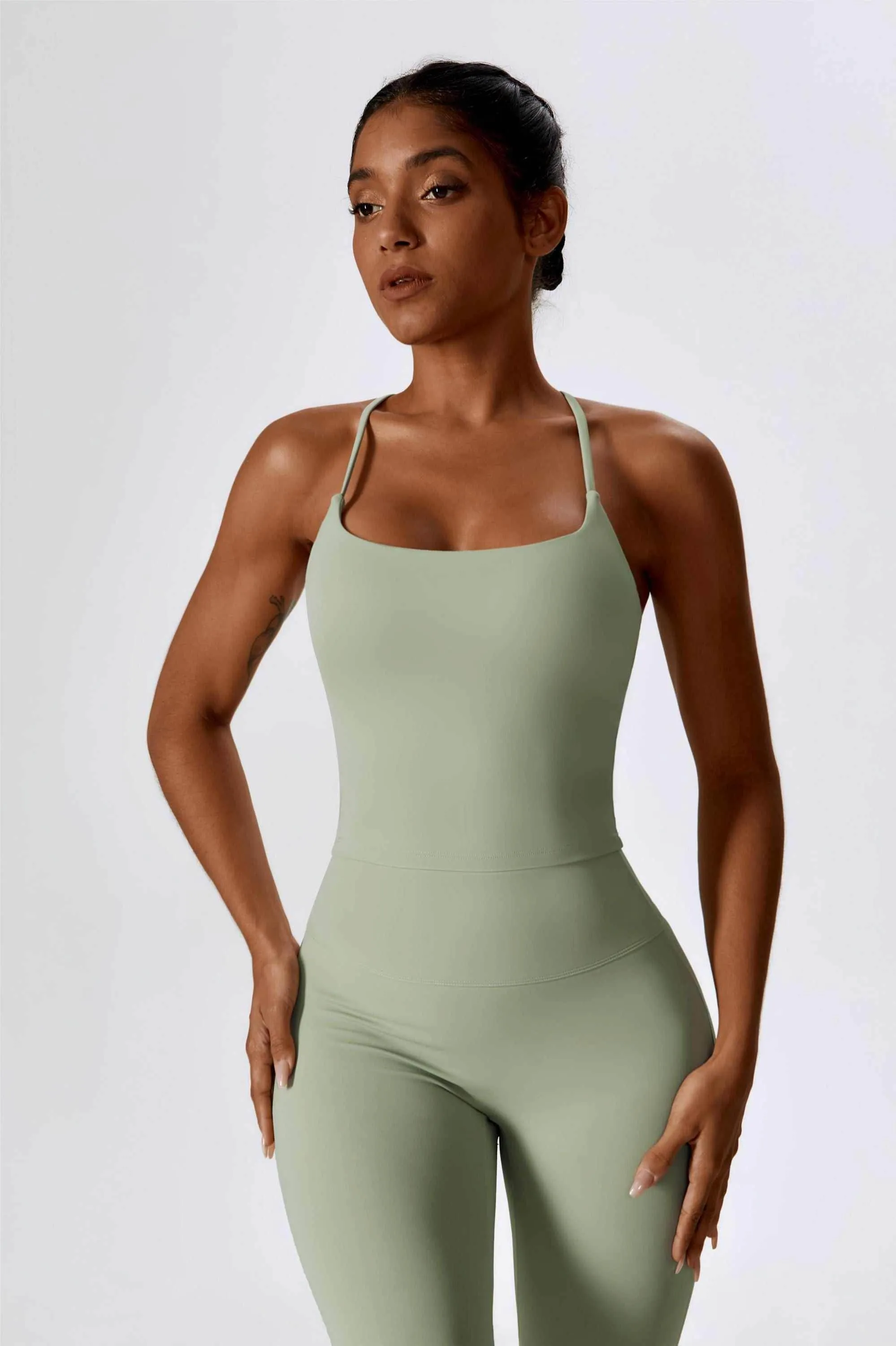 Square Neck Crossover Strap Tank Top Picnic Fun