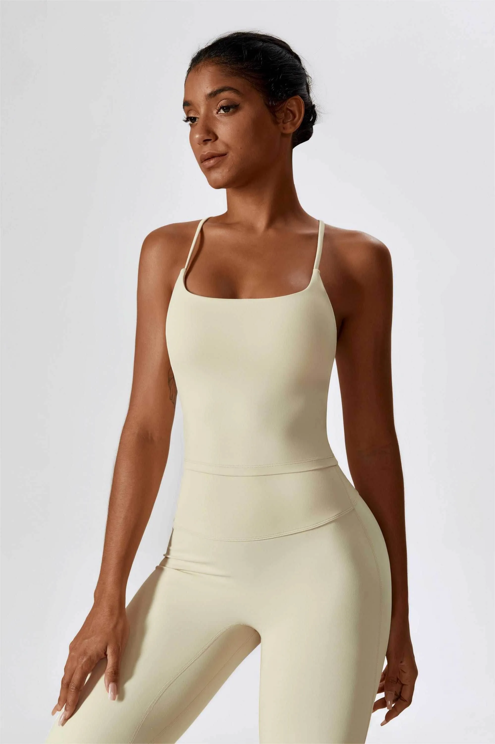 smooth zipper Square Neck Crossover Strap Tank Top