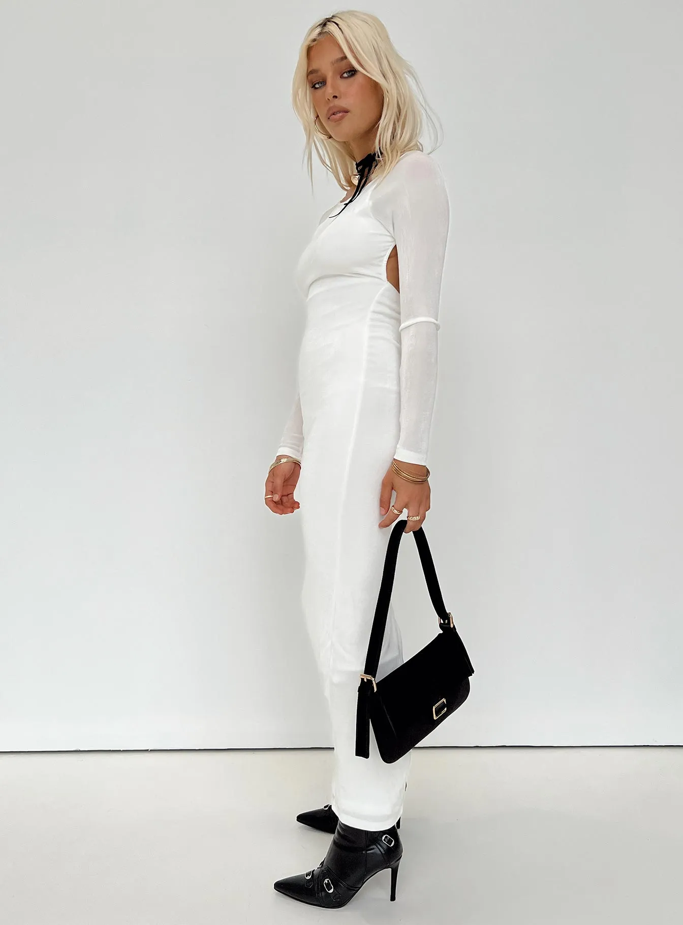 Mariani Backless Maxi Dress White Elegant Motion