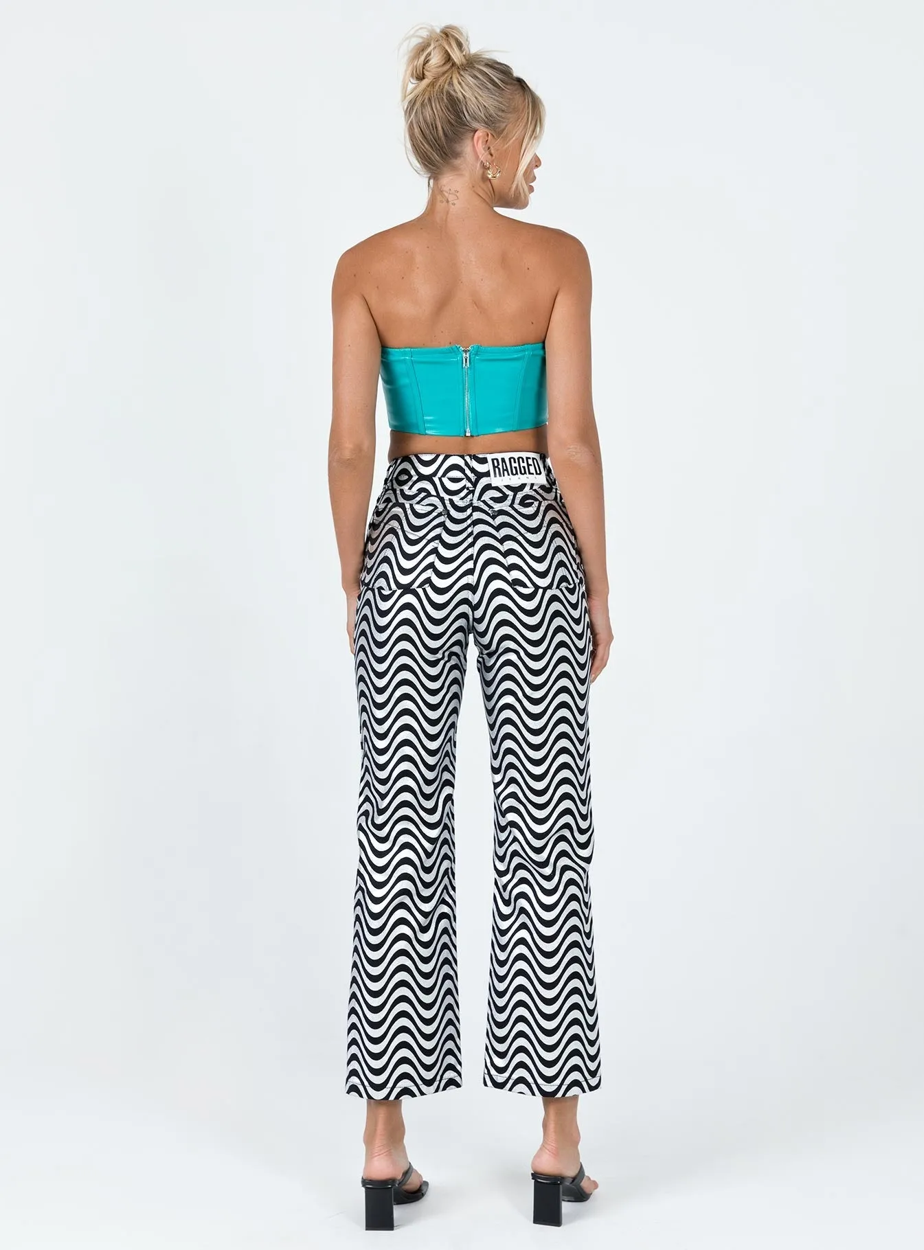 The Ragged Priest High Rise Straight Leg Wave Jeans Glitter Denim Silver / Black ZeroRestrictionMobility