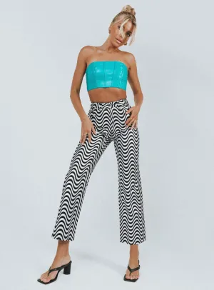 Leather Core Functional Fit The Ragged Priest High Rise Straight Leg Wave Jeans Glitter Denim Silver / Black