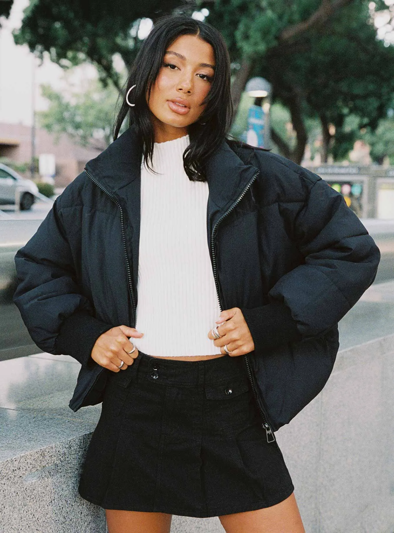 Adjustable Hem Bold Accent Stanton Mini Skirt Black