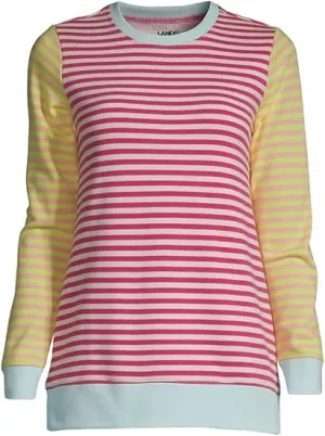 workout wear Lands' End Women's Long Sleeve Sweatshirt Tunic Hot Pink Stripe Regular