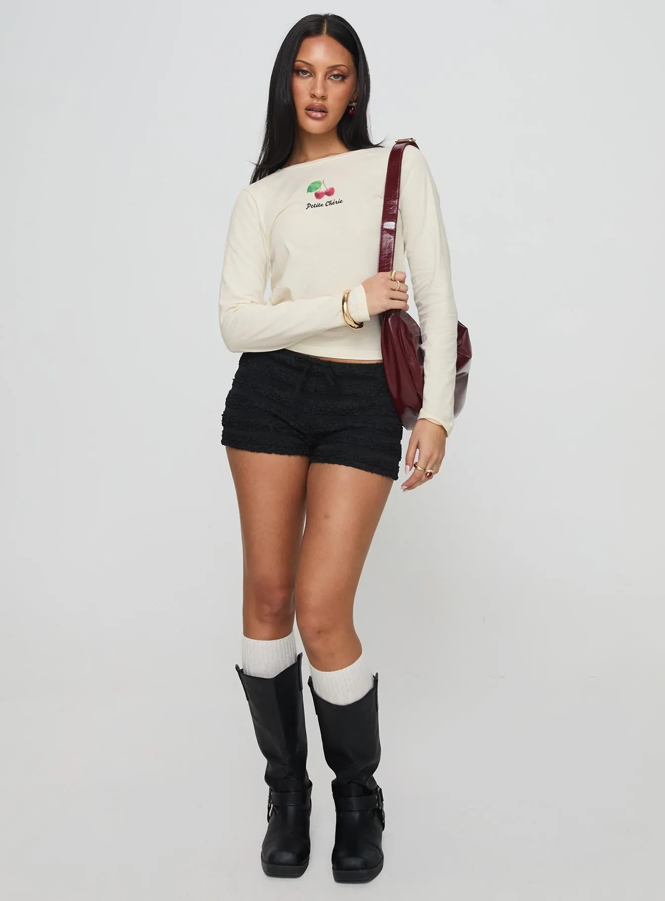 My Sweet Girl Long Sleeve Top Cream Scoop neck femininity