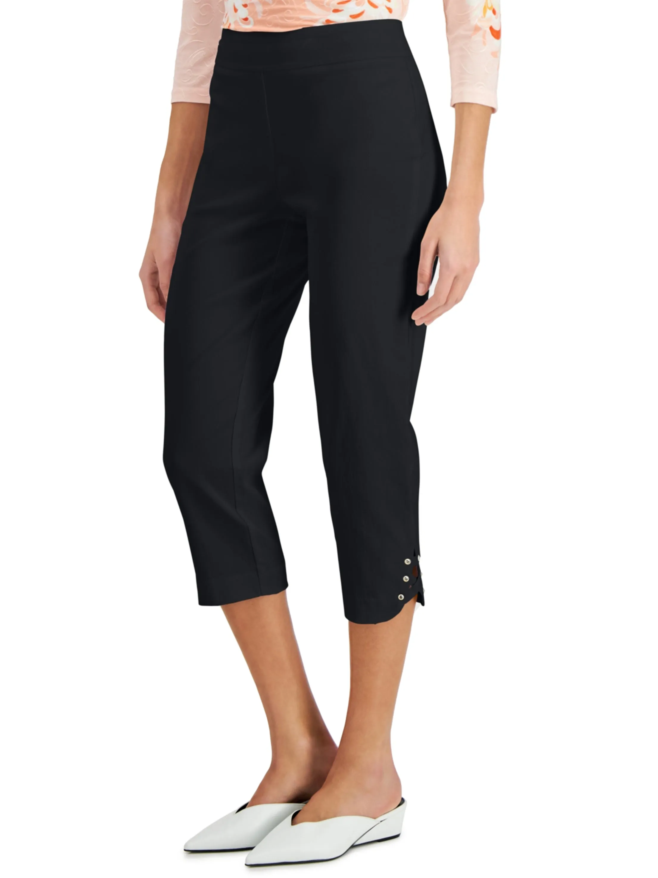 Seamless Technology Simple and Cozy Women's Plain Solid Capri Pant,Black