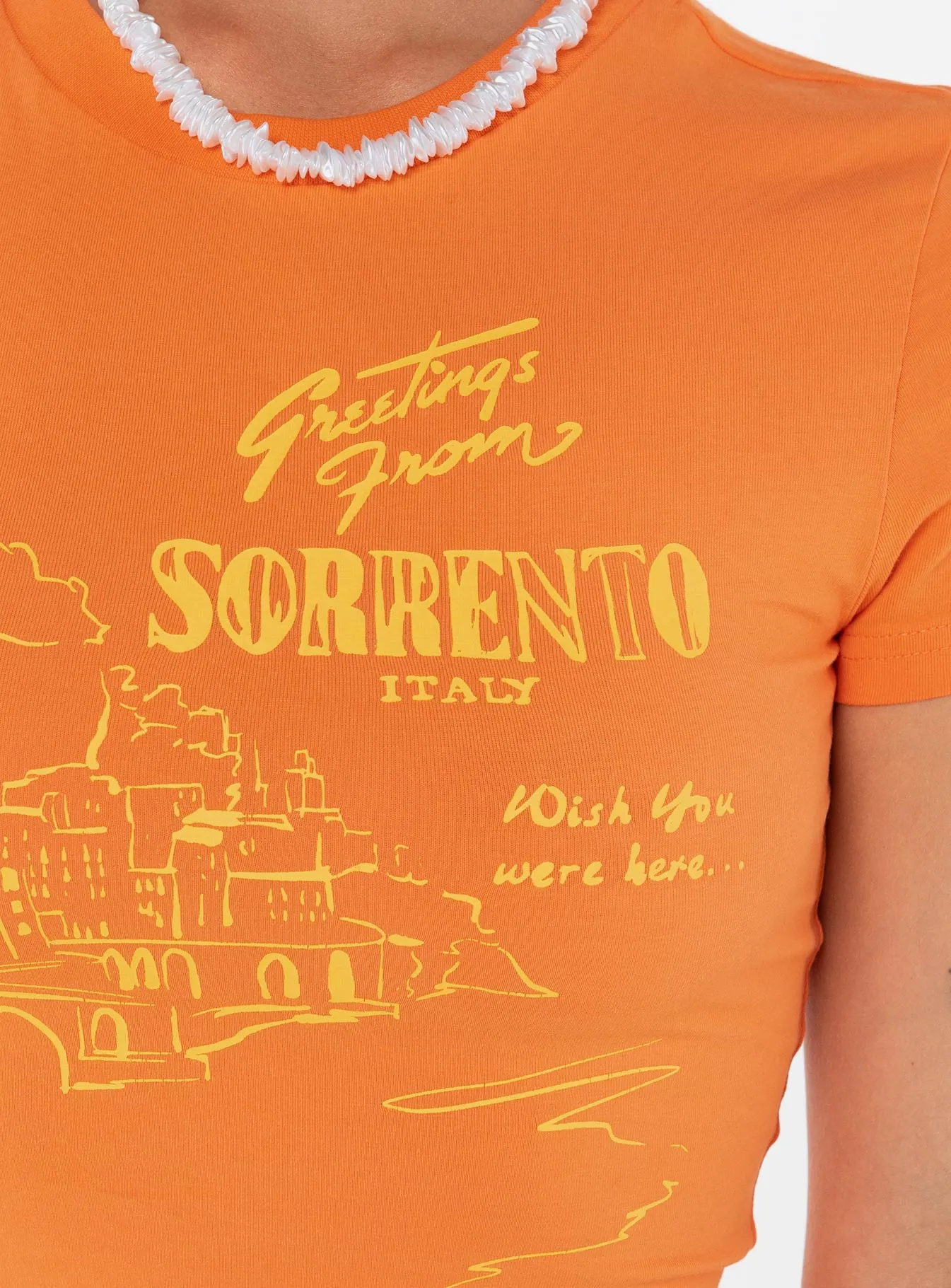See You In Sorrento Graphic Tee Orange Cozy Layer Fit Stretchable Fabric