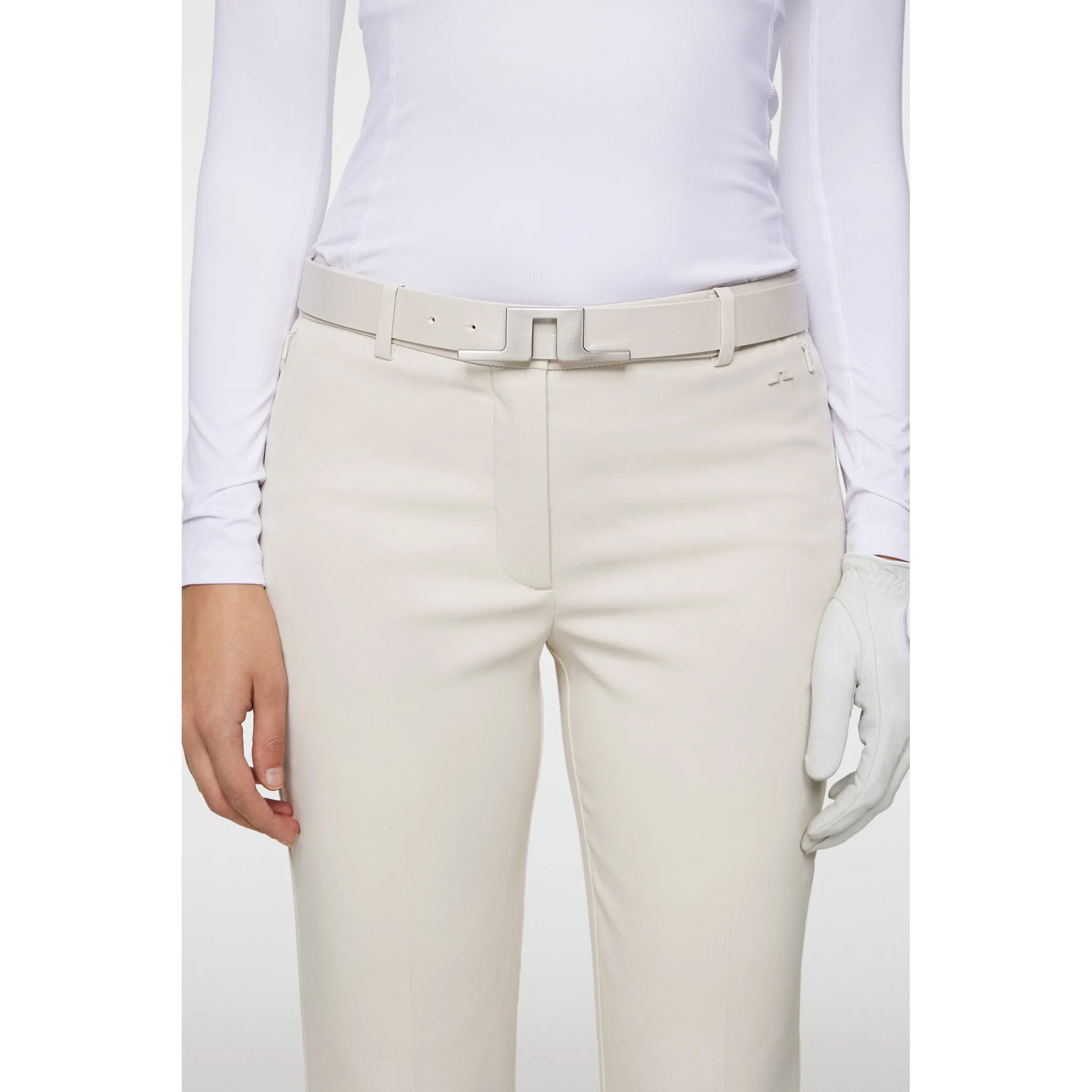J.Lindeberg Women's Pia Golf Pants - Moonbeam DoubleLayeredHem Comfortable Fit Look