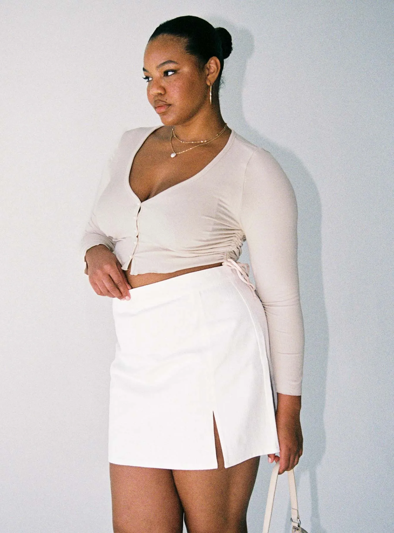 Smart Casual High Waist Madison Mini Skirt White Curve