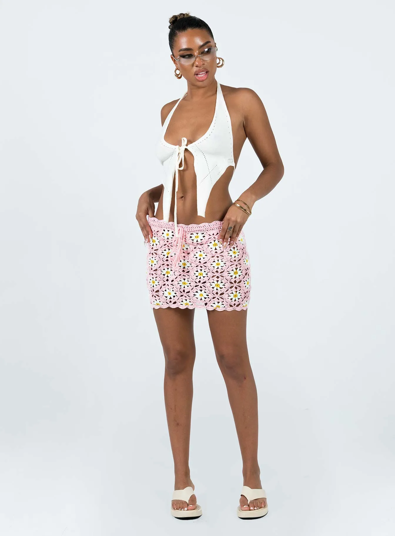 Larose Crochet Mini Skirt Pink Maxi length High Rise