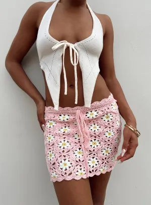 Boutique Exclusive Larose Crochet Mini Skirt Pink
