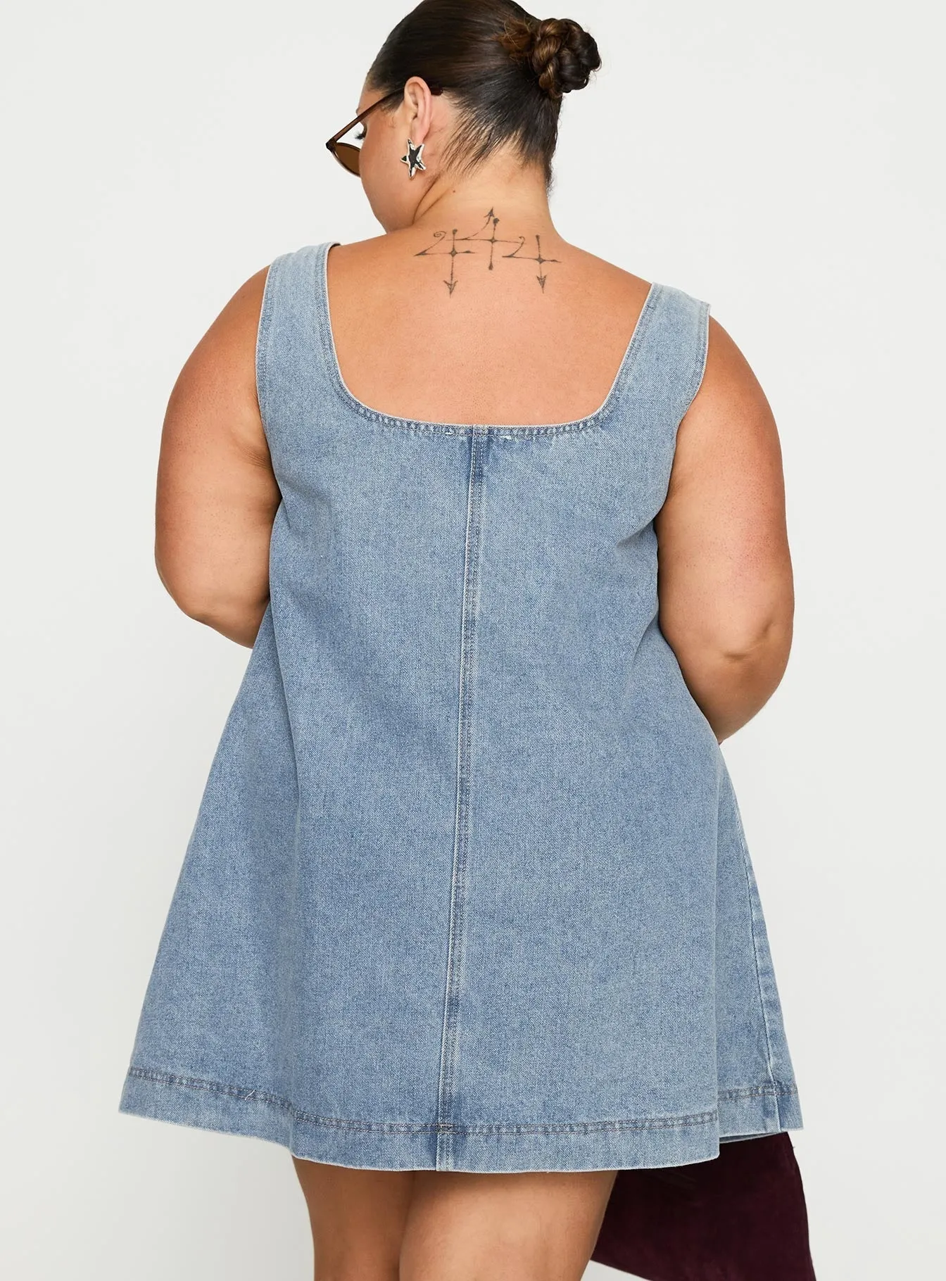 State Of Mind Mini Dress Blue Denim Curve Travel Light Trendy Piece