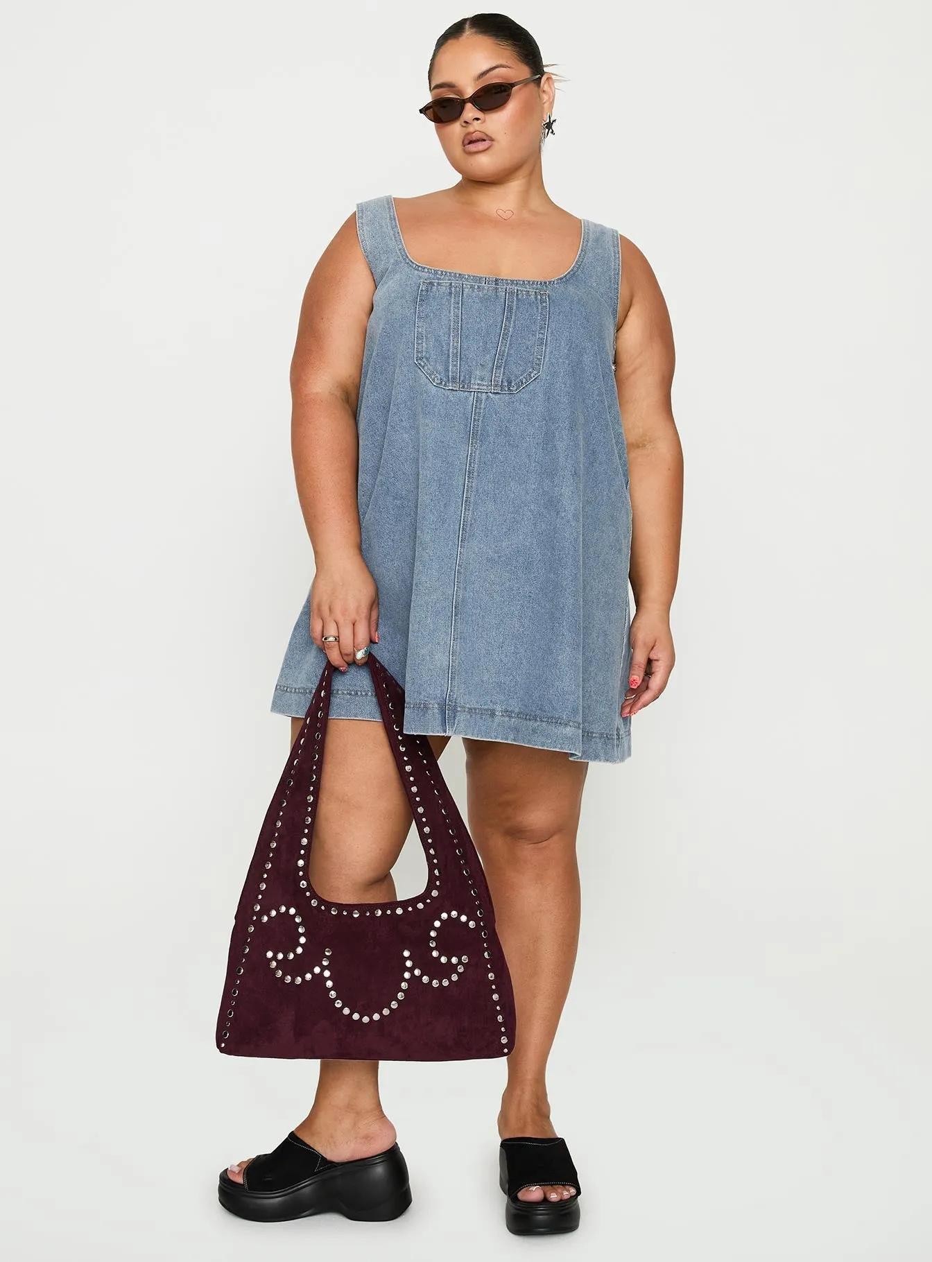 State Of Mind Mini Dress Blue Denim Curve Easy to Wear