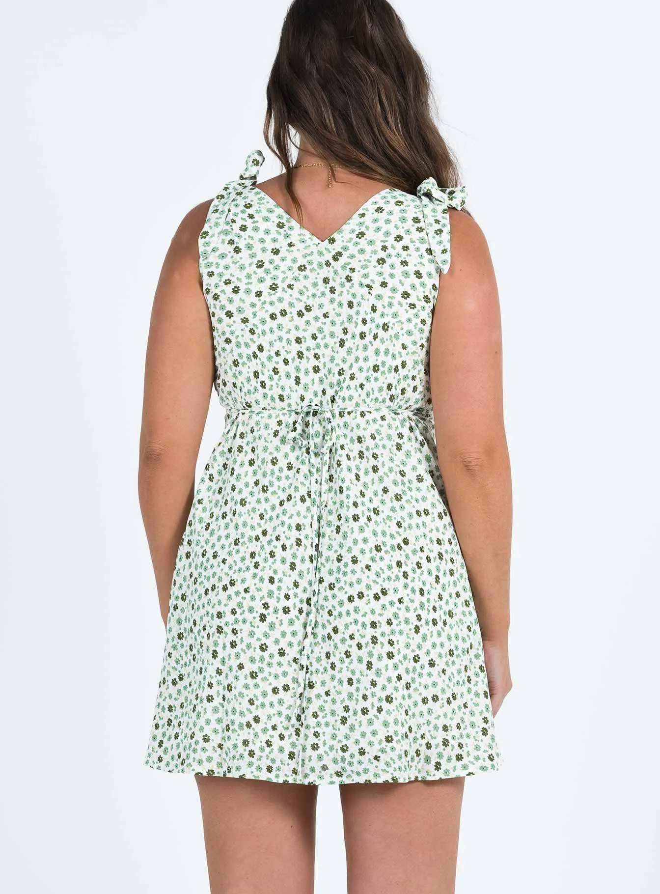 Nellie Tie Shoulder Mini Dress Green Floral Texture Rich