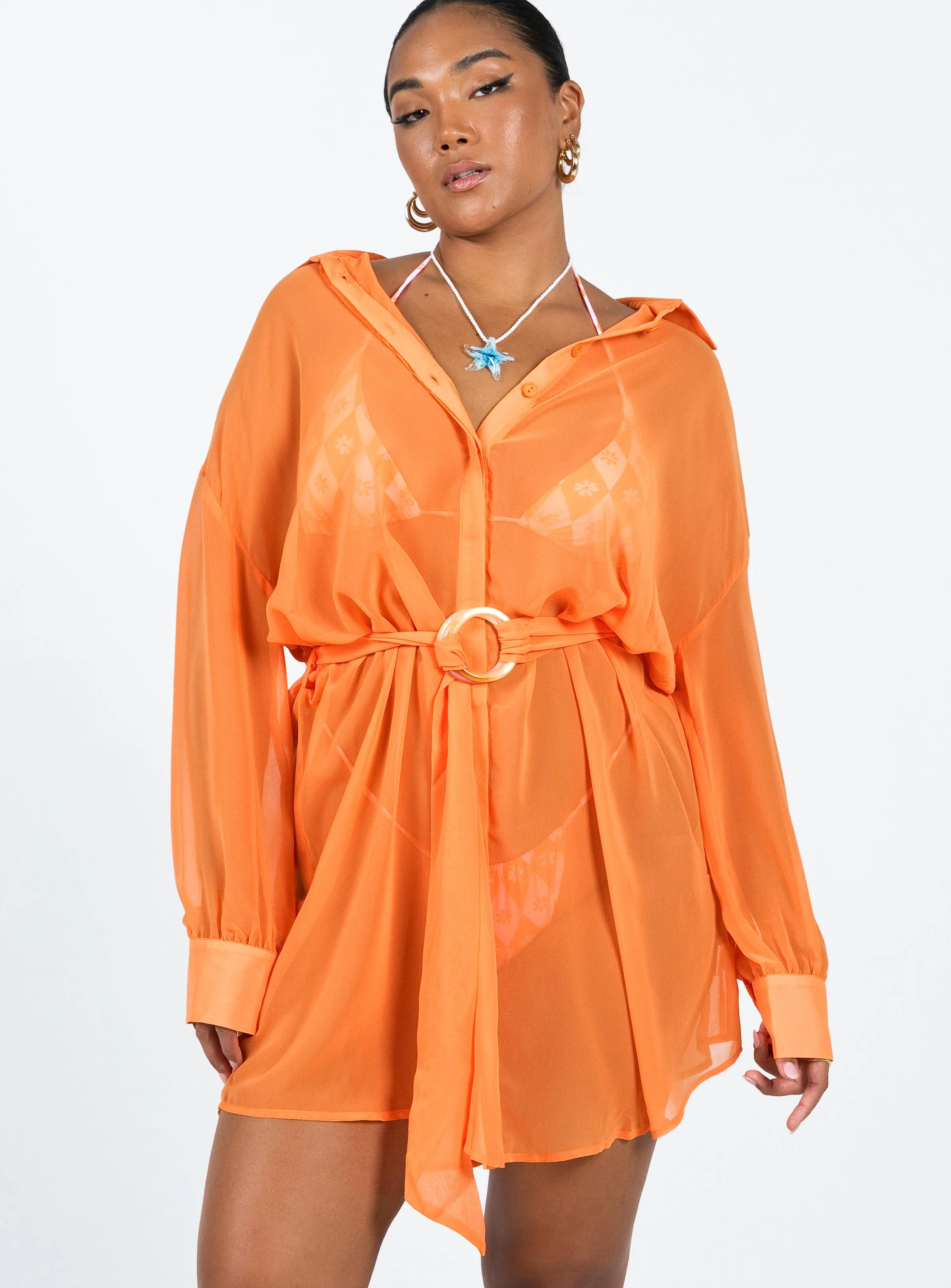 Comfort Stretch Hennie Long Sleeve Mini Dress Orange