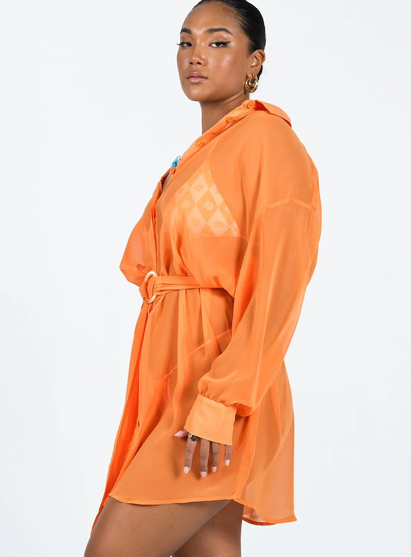 Hennie Long Sleeve Mini Dress Orange Festive Mood Relaxed Fit Design