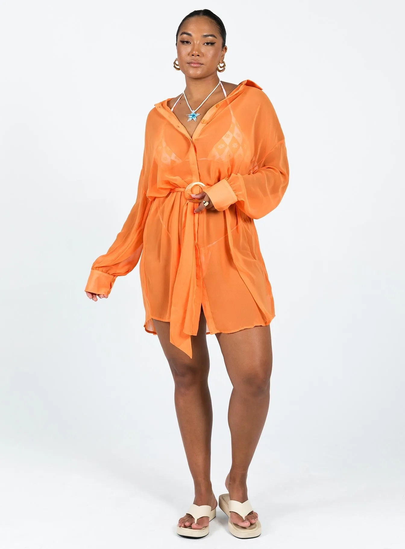 Hennie Long Sleeve Mini Dress Orange Layered Comfort Pure Stitch