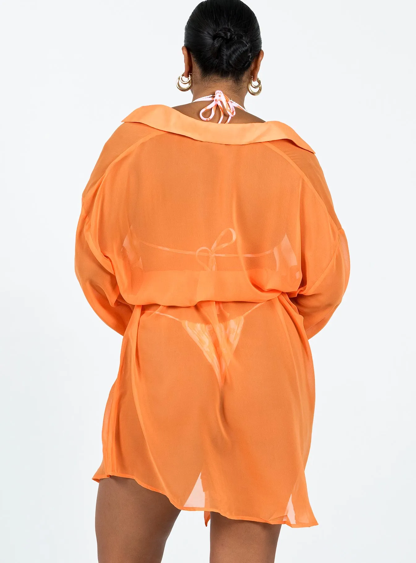 Hennie Long Sleeve Mini Dress Orange Comfortable outdoor wear Velvet-Edge