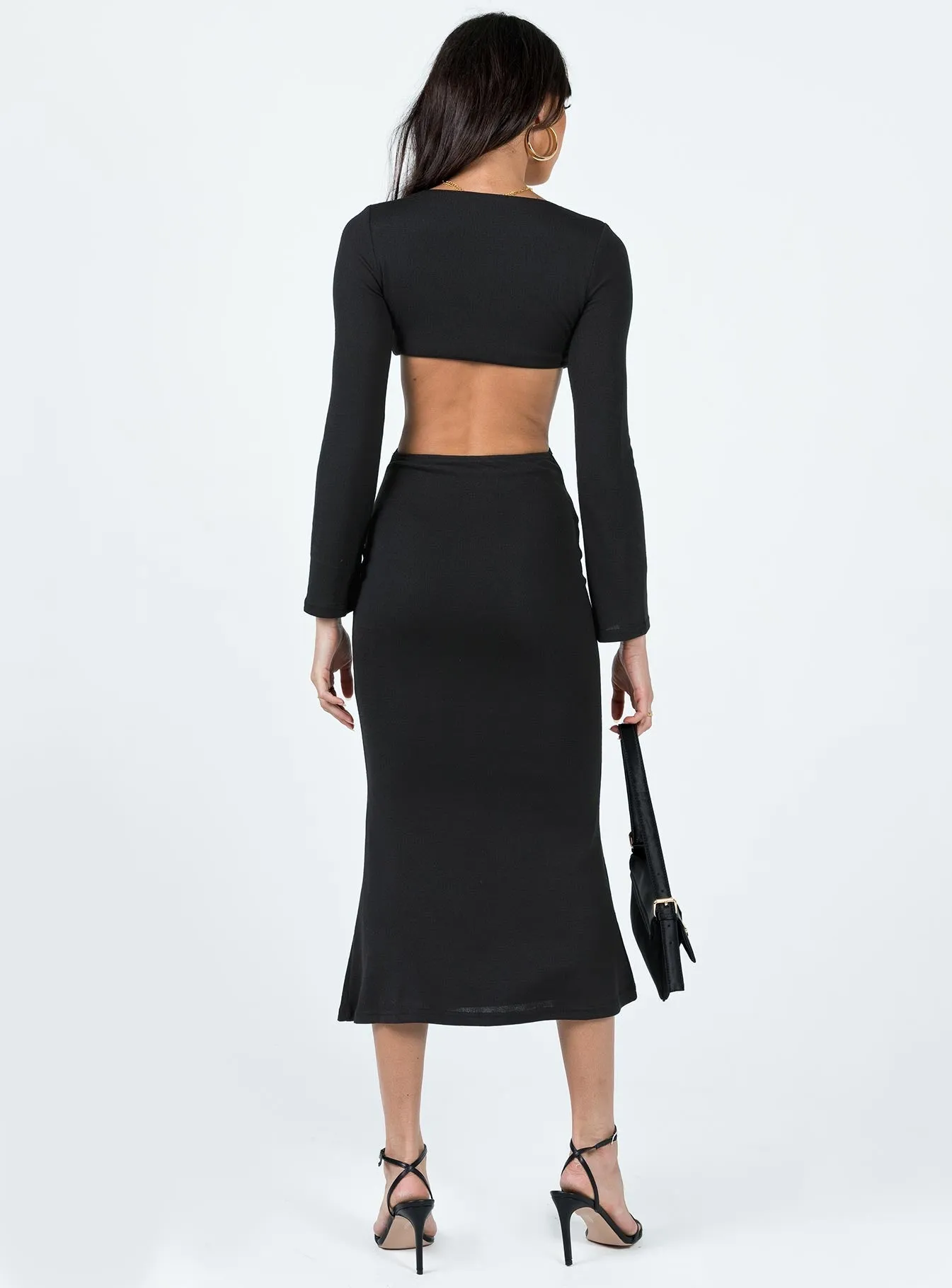 Resort-Wear Jocelyn Cut Out Long Sleeve Midi Dress Black