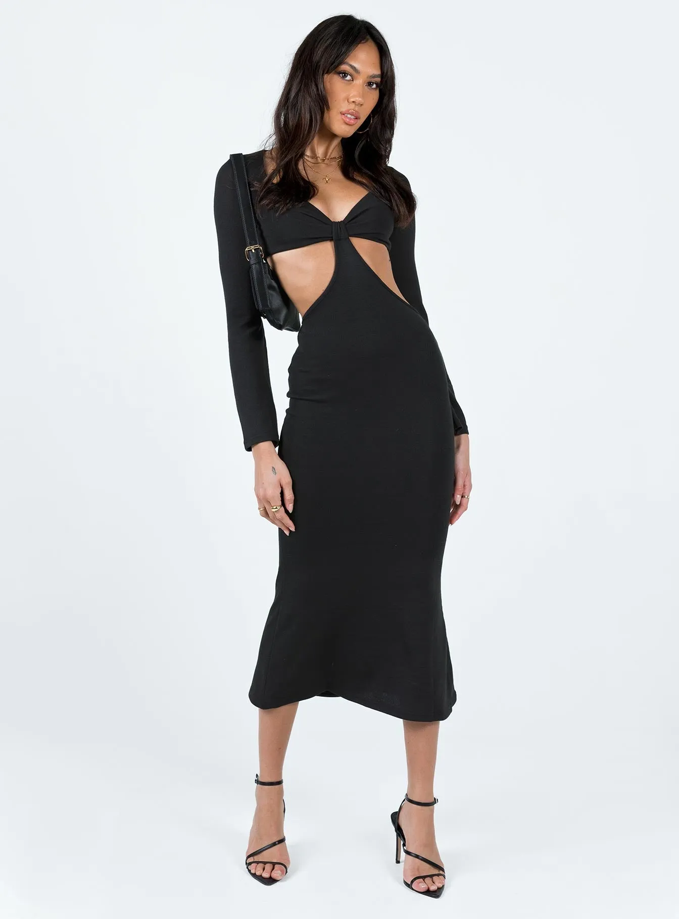 Jocelyn Cut Out Long Sleeve Midi Dress Black Relaxed and stylish Classic A-line design