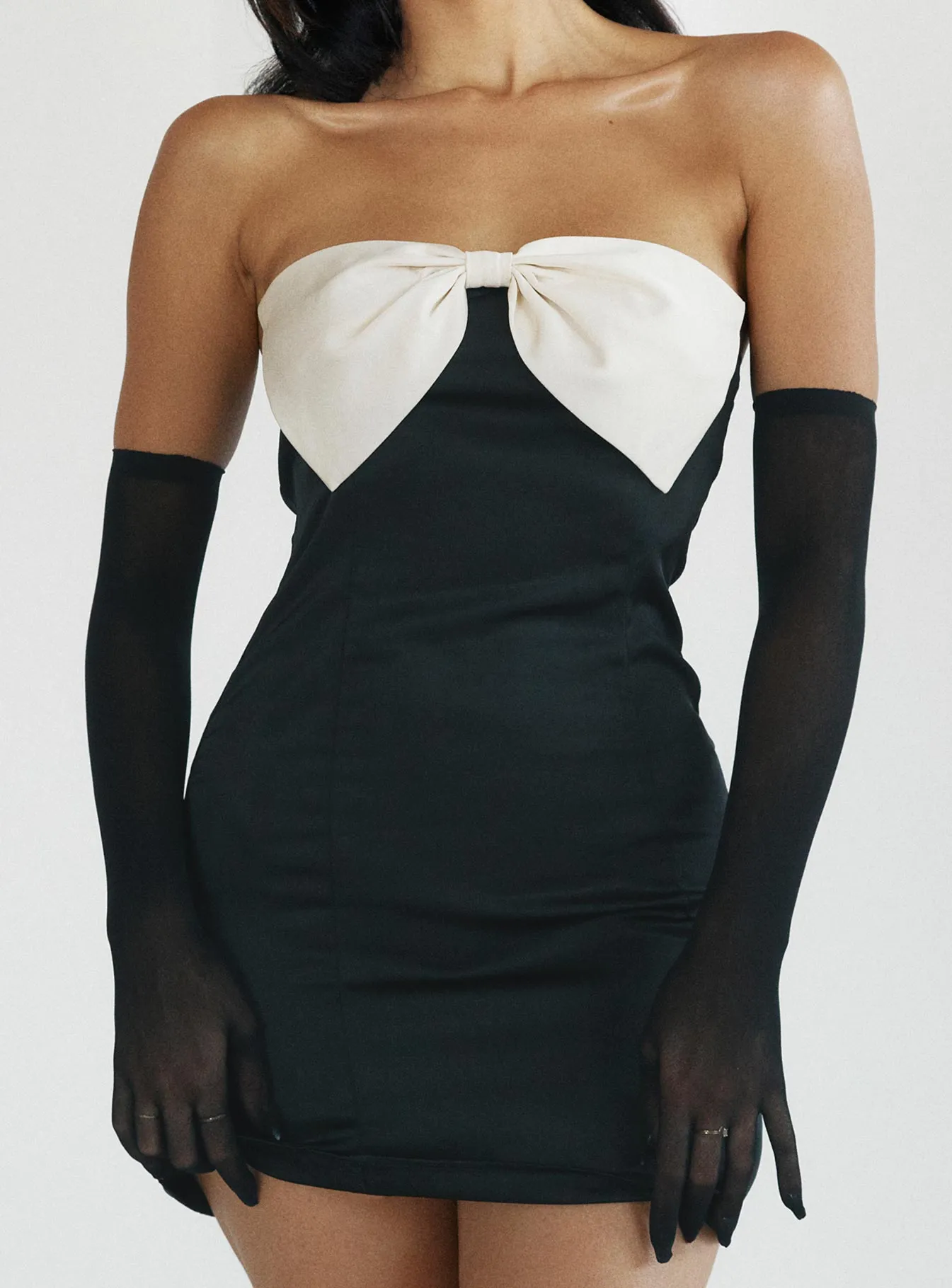 Kesy Bow Tie Mini Dress Black Seasonal Wear Glossy Detail