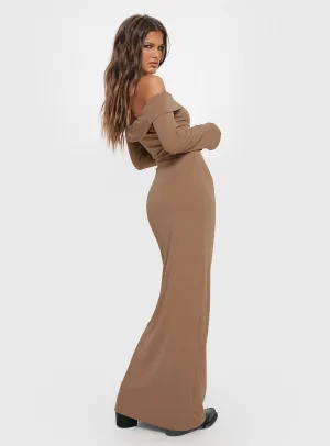 Soft Curve Satin-Edge Maida Maxi Dress Light Brown