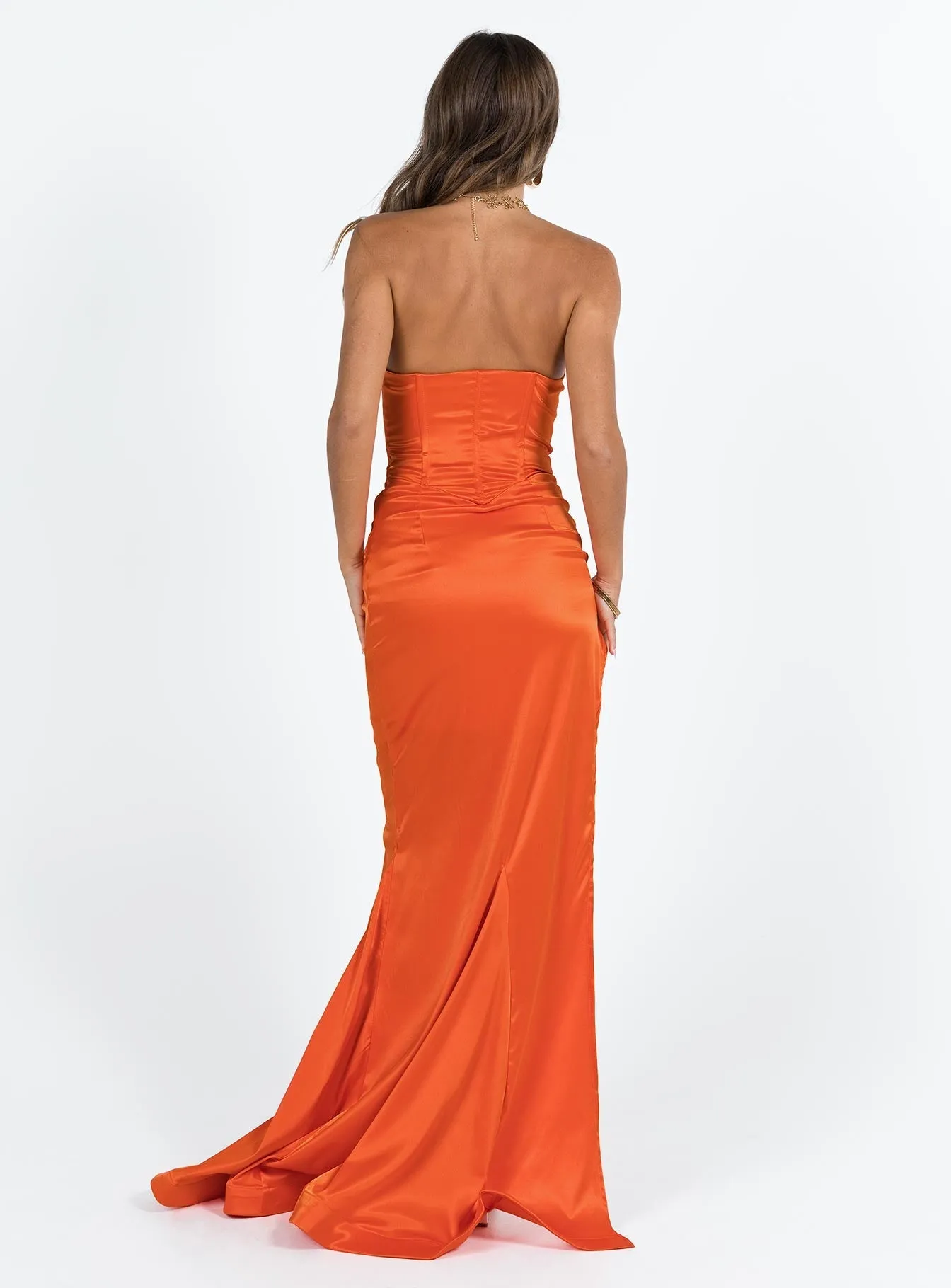 Sculpted Fit Flattering Cut Wear Tyree Strapless Maxi Dress Orange