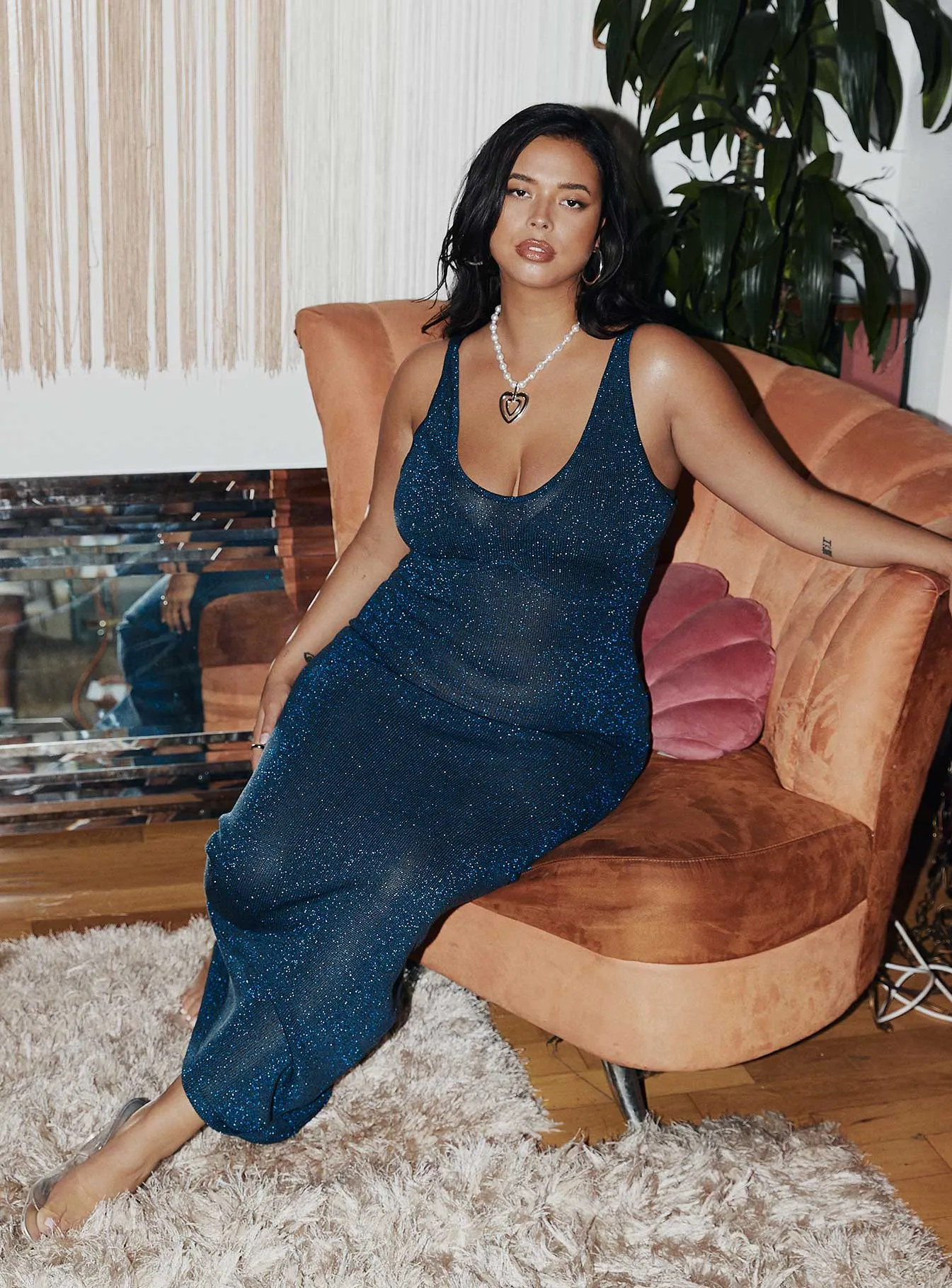 Alyssia Knit Maxi Dress Navy Curve Cozy Drape Stylish and Simple