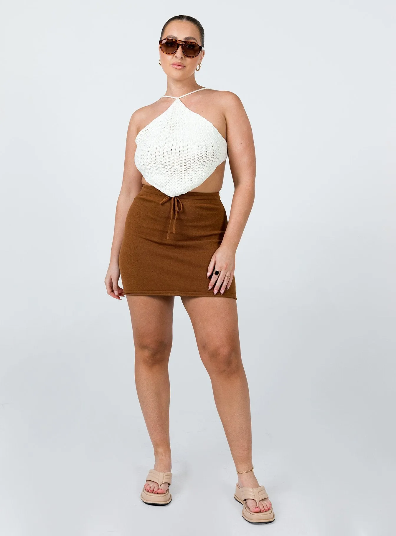 Velvet Finish Alice Mini Skirt Brown