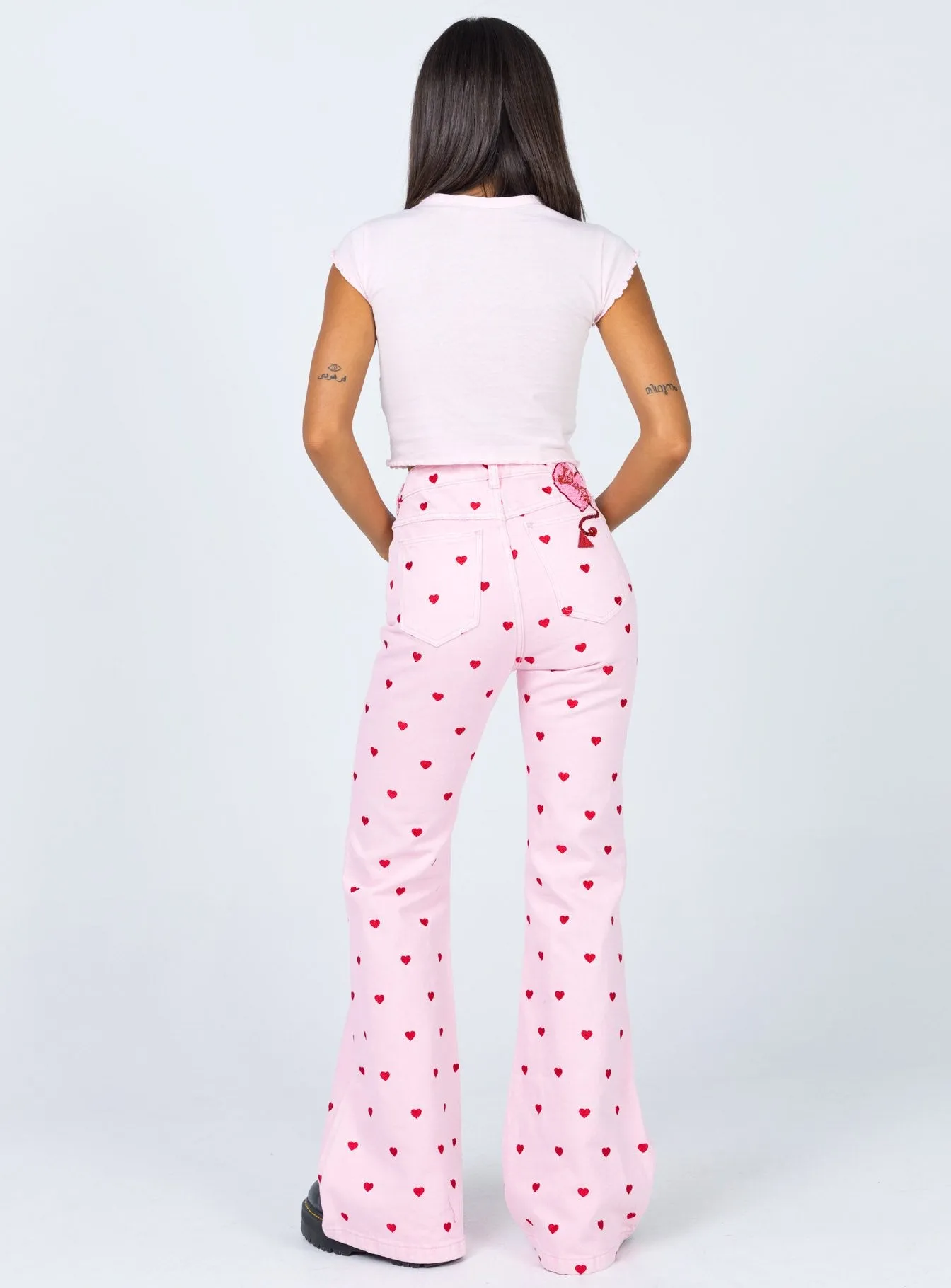 Abrand Double Oh Flare Jeans Pink Heart Practical Style Wide Glow